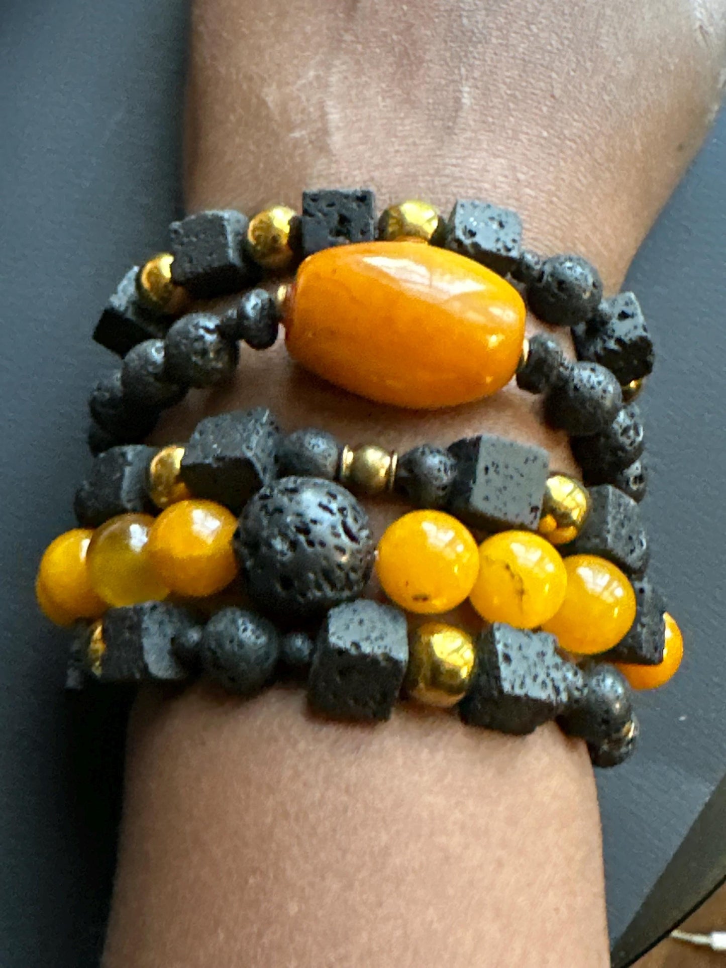 Lava Stone and Resin Stack Unisex Statement Bracelets