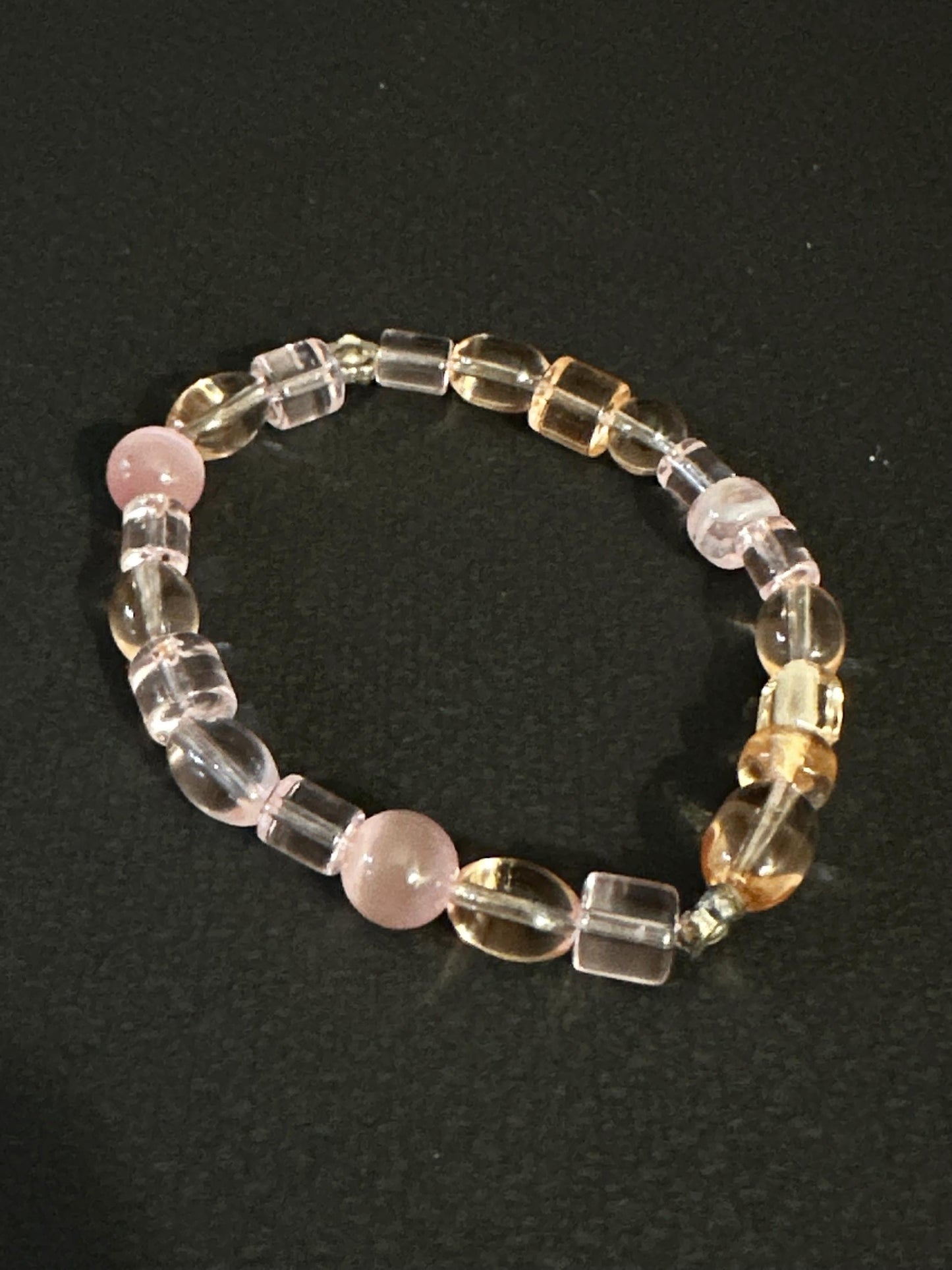 Handmade Pink & Brown Glass Beaded Bracelet Set with Crystal Accents OOAK