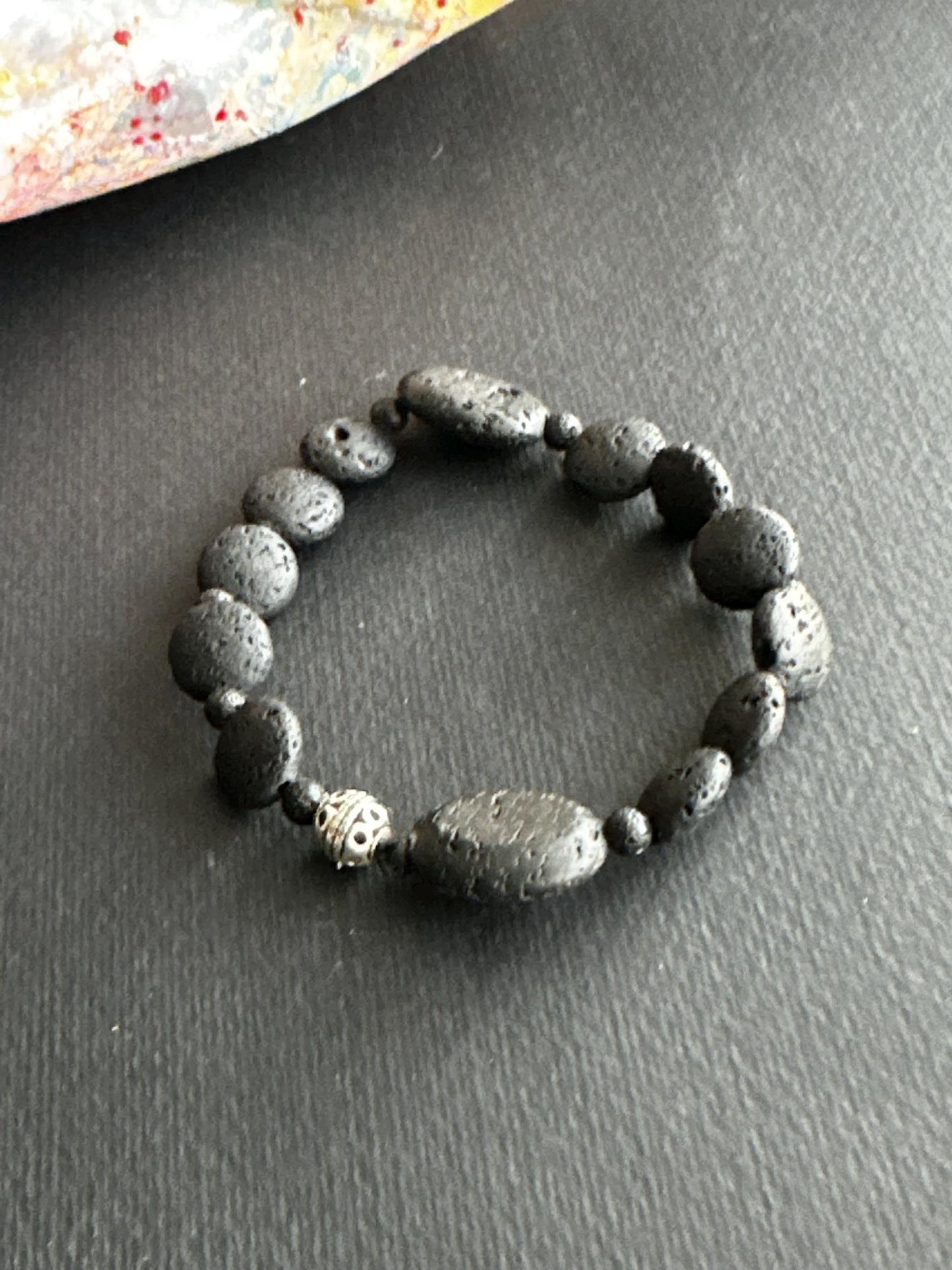 Red and Black Lava Stone and Ceramic Single or Stack Unisex Bracelets