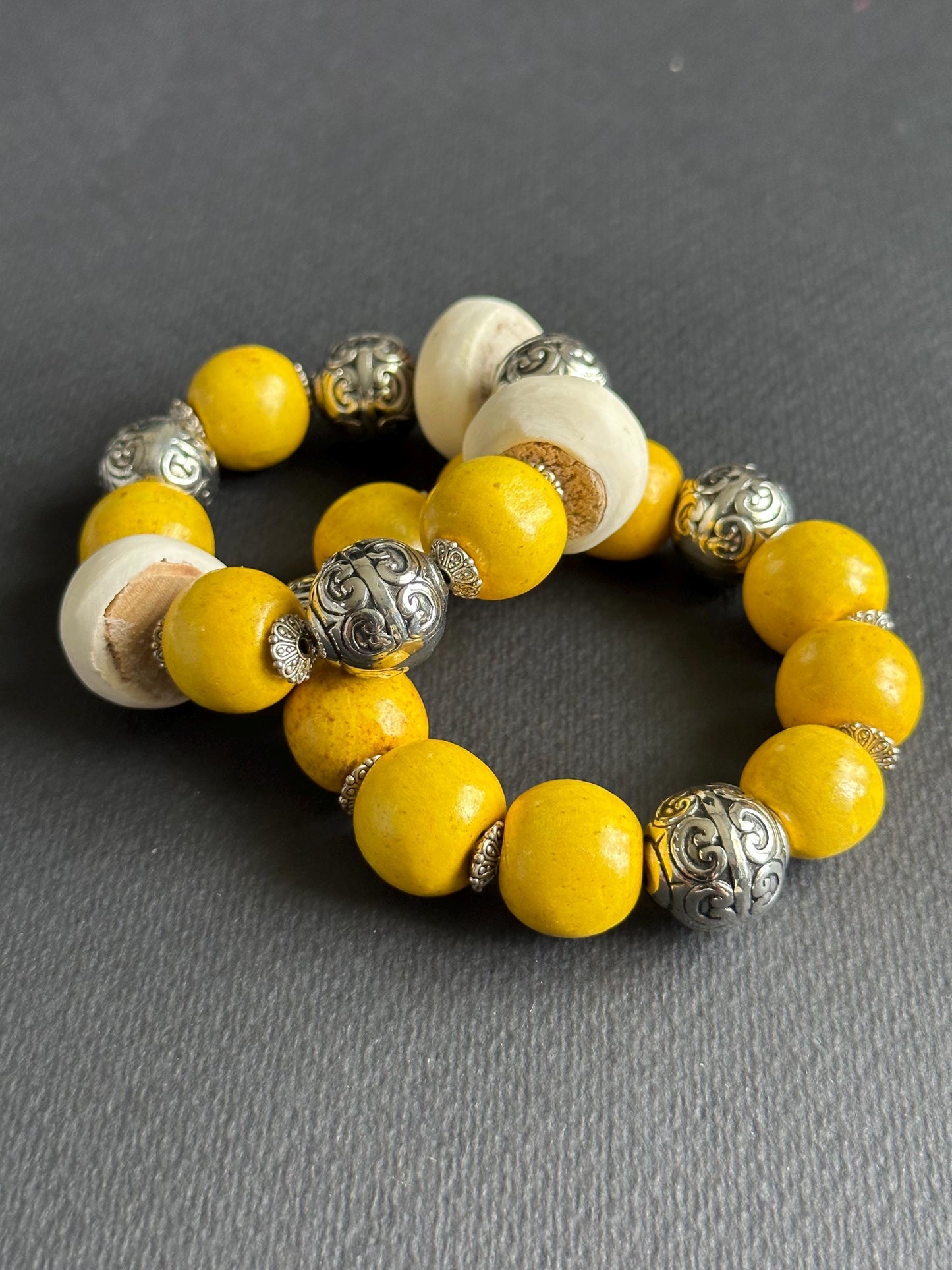 Sun and Sky Yellow White and Blue Bracelet Stack
