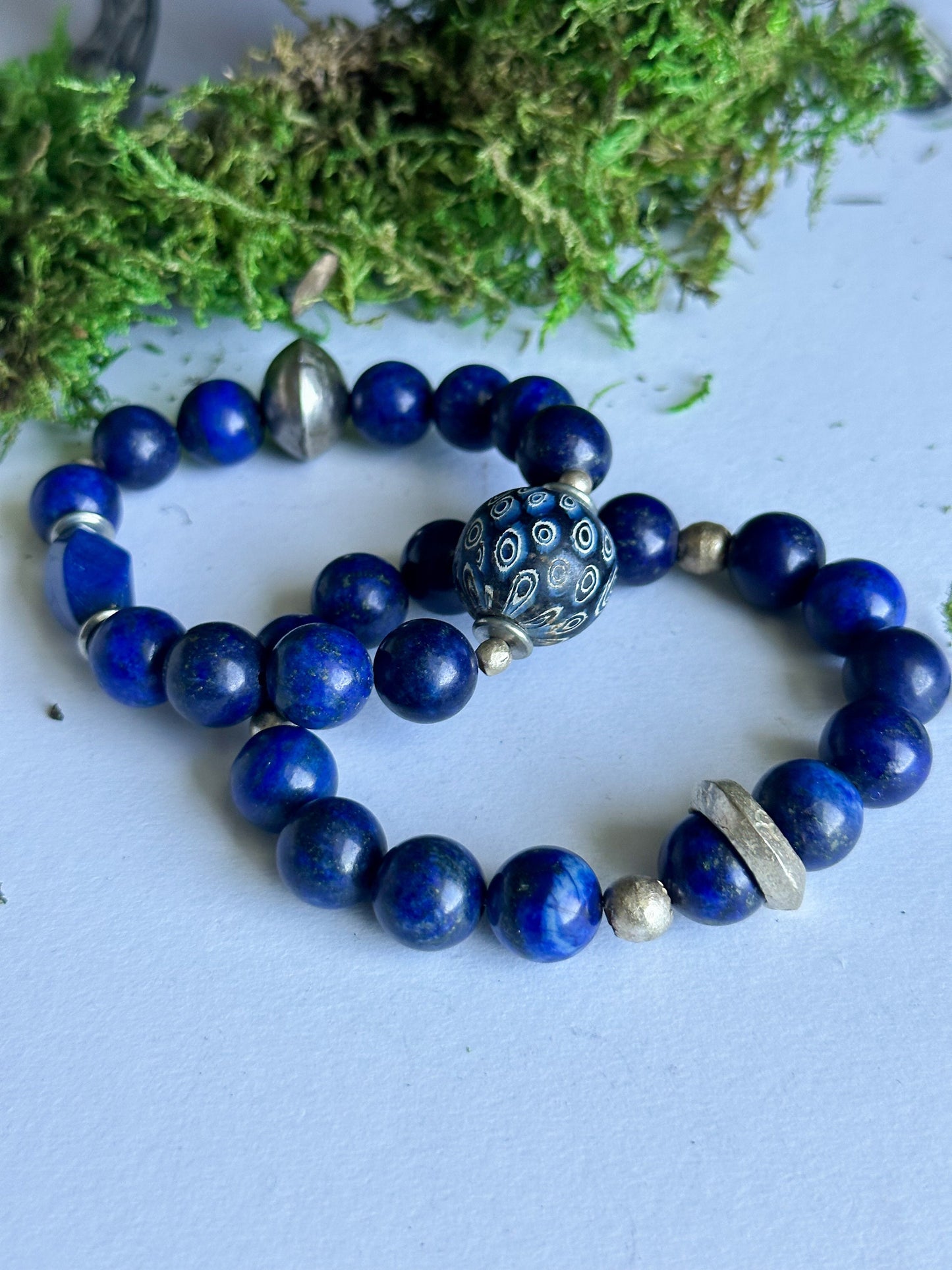 Strength and Courage Layers of Lapis Unisex Bracelet with Jatim Java Focal Bead