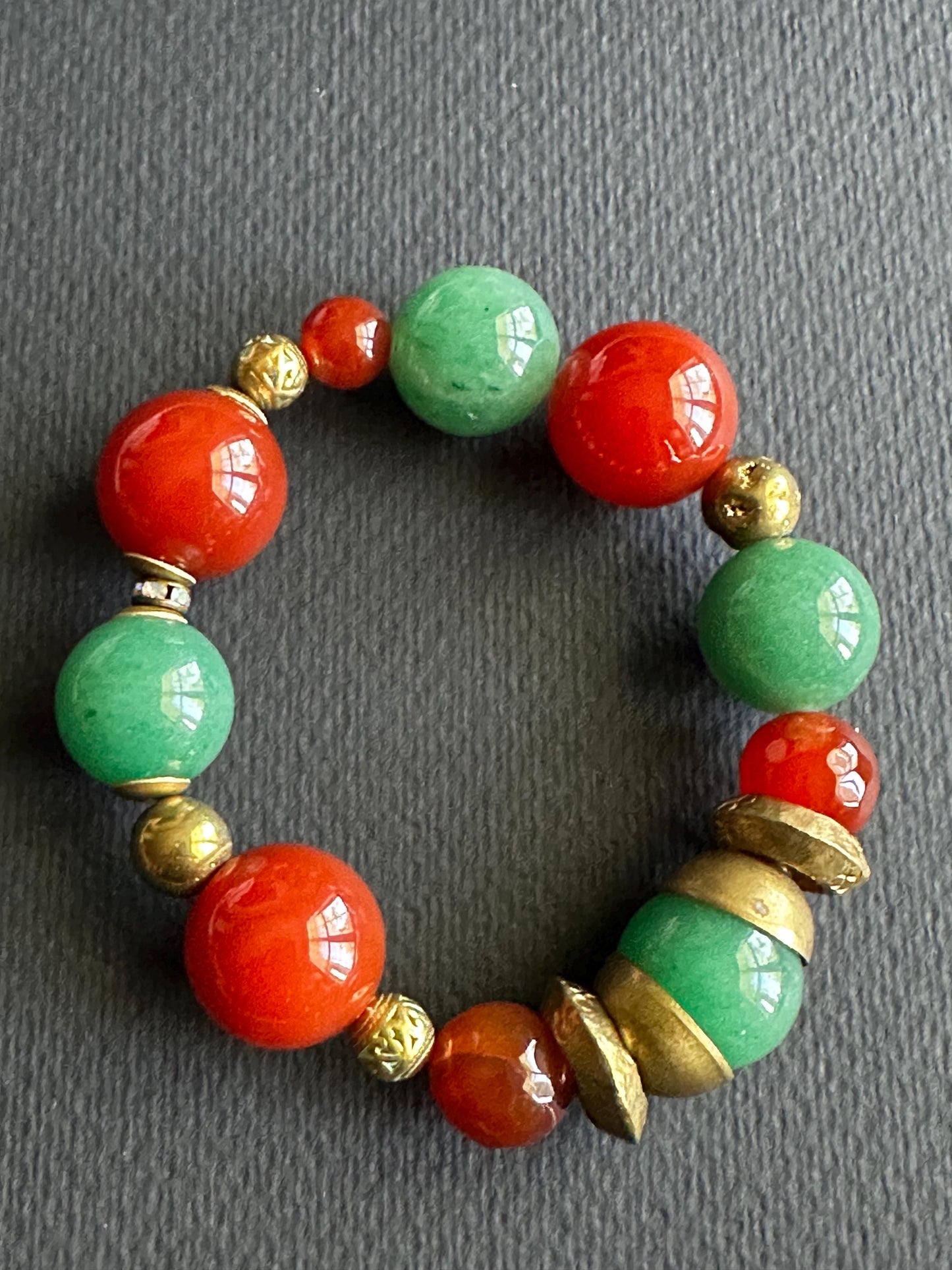 Bohemian Gemstone Bracelet: Carnelian, Aventurine, Brass & Nepali Beads