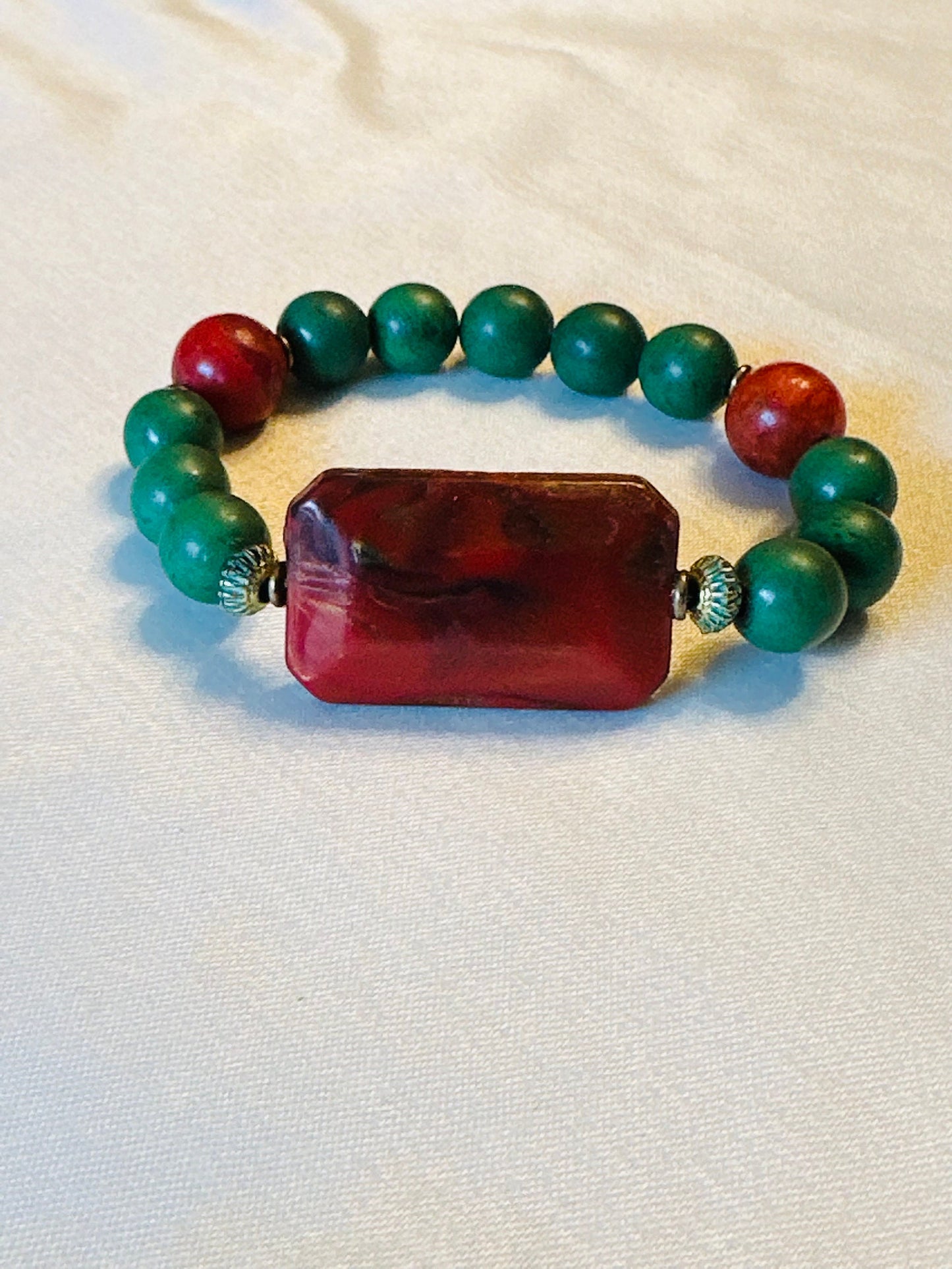 Red and Green Ceramic Beaded Bracelet