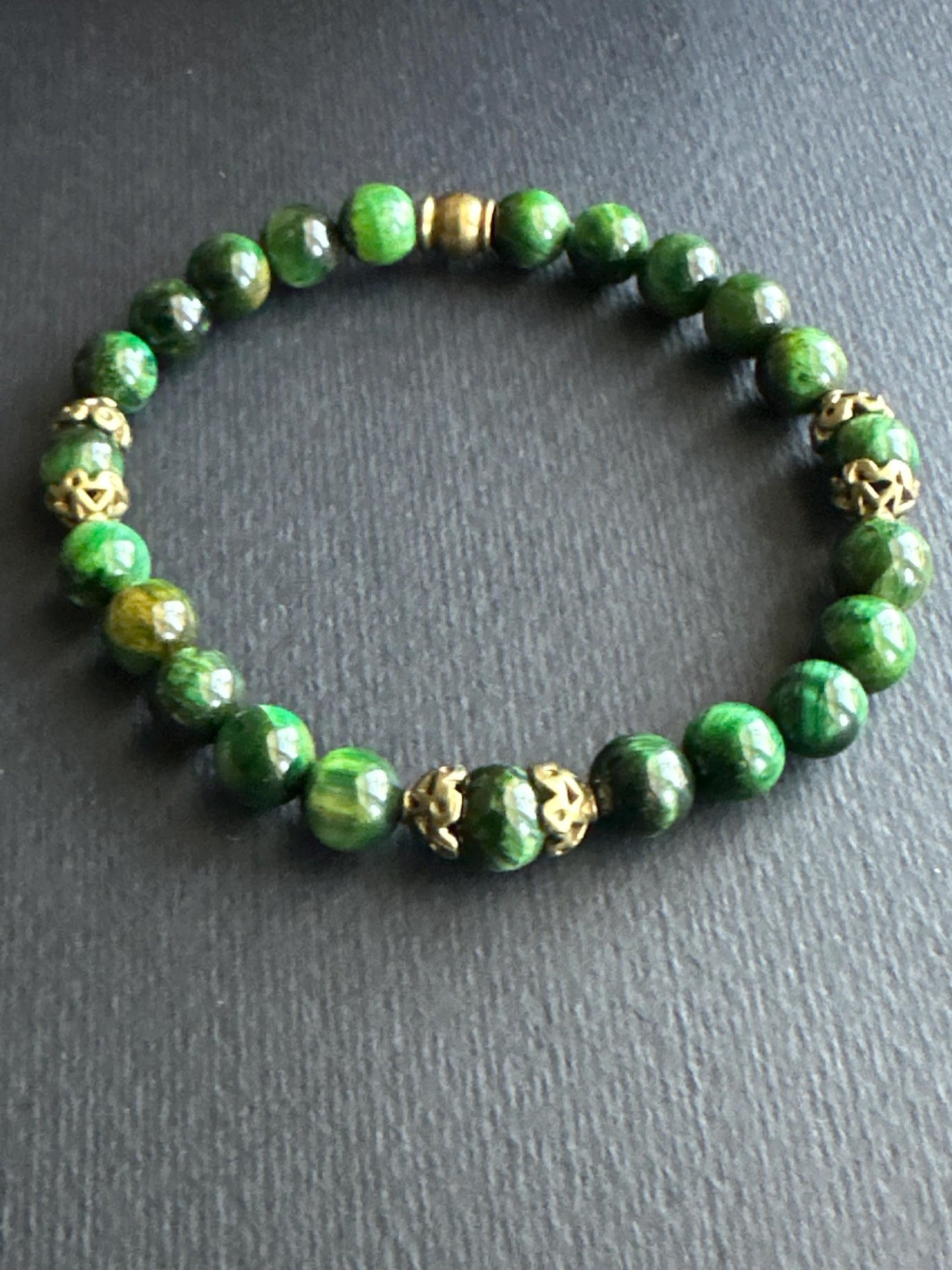 A Blend of Gems Black, Green, Brown and Cream Unisex Beaded Bracelet