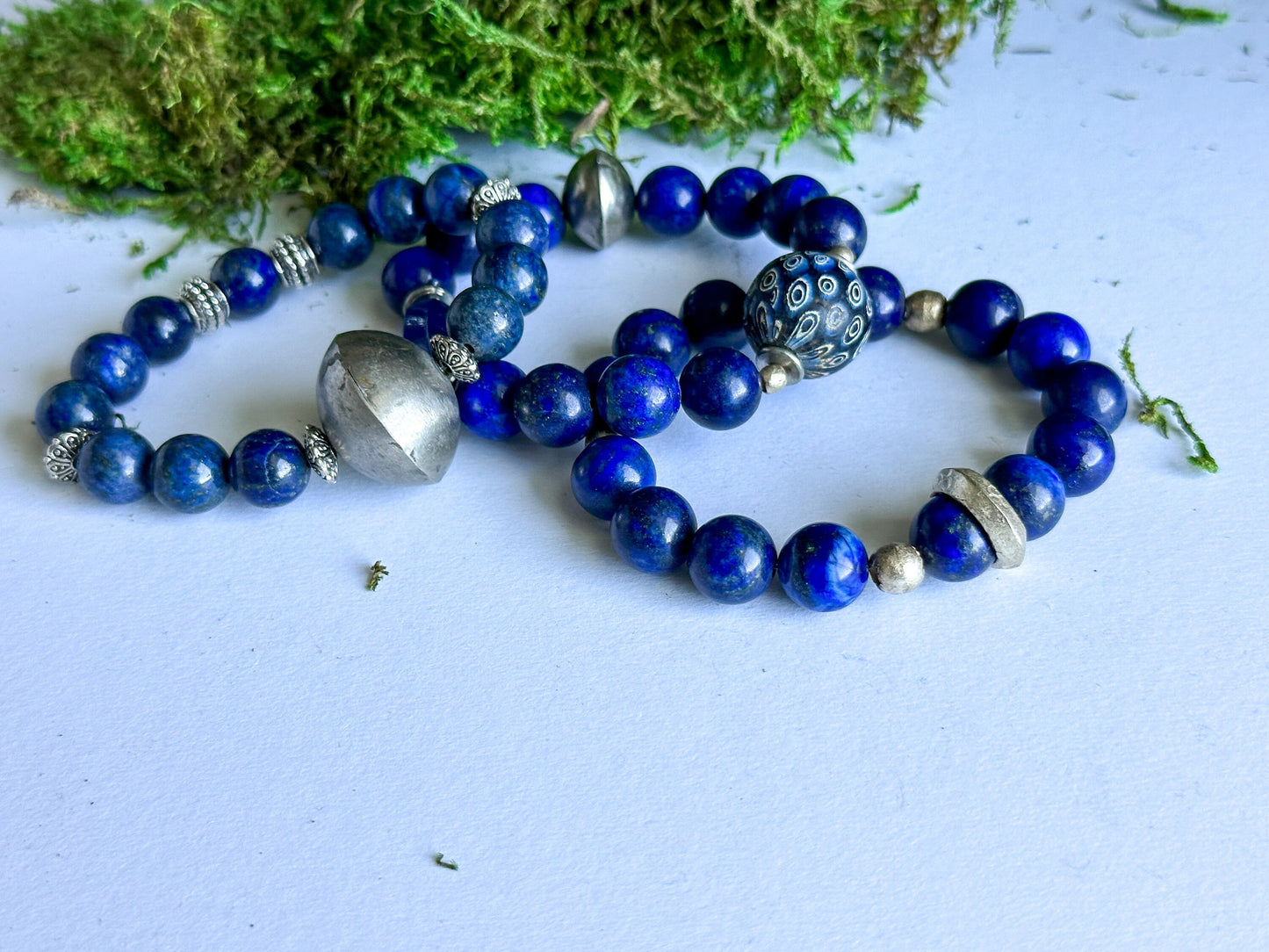 Strength and Courage Layers of Lapis Unisex Bracelet with Jatim Java Focal Bead