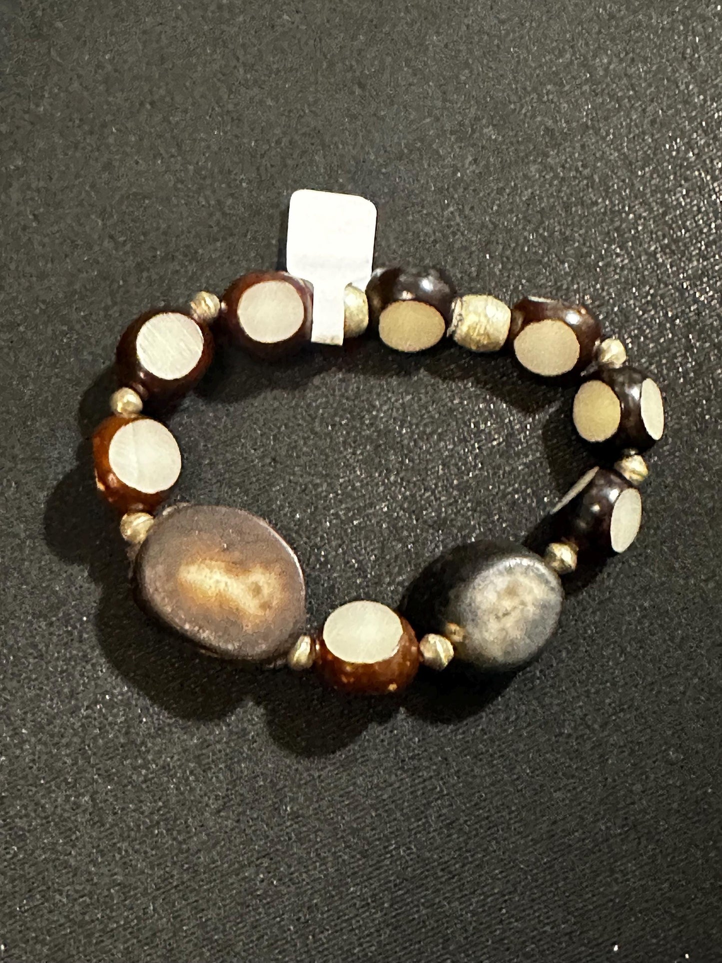 Carved Nut Wood Faceted Beaded Bracelet