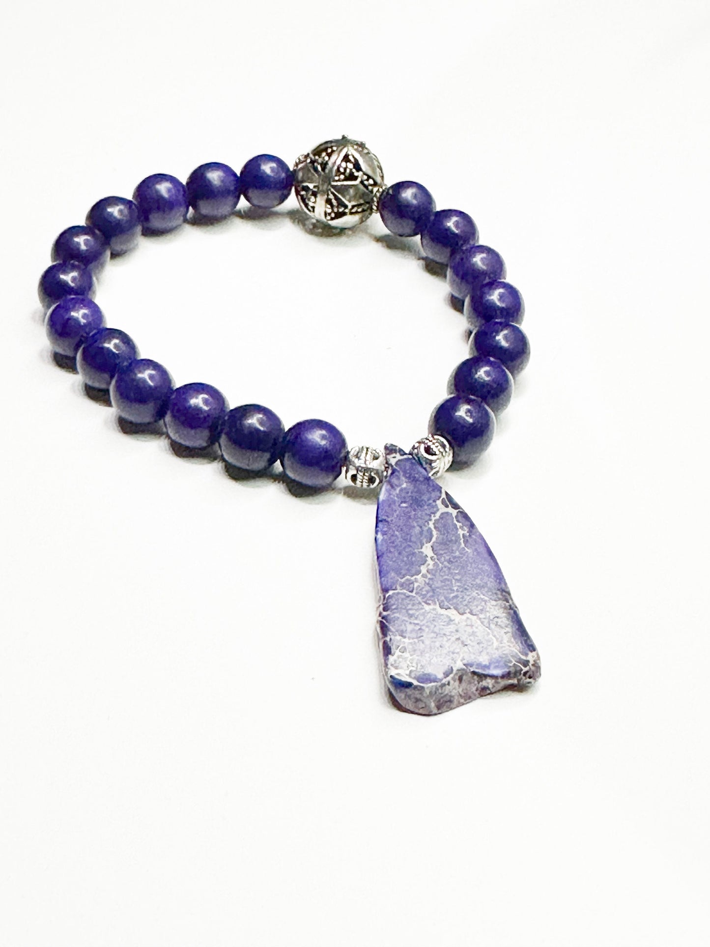 Purple and Silver Beaded Bracelet with Bold Mixed Stone Focal Bracelet #PurpleJewelry #2