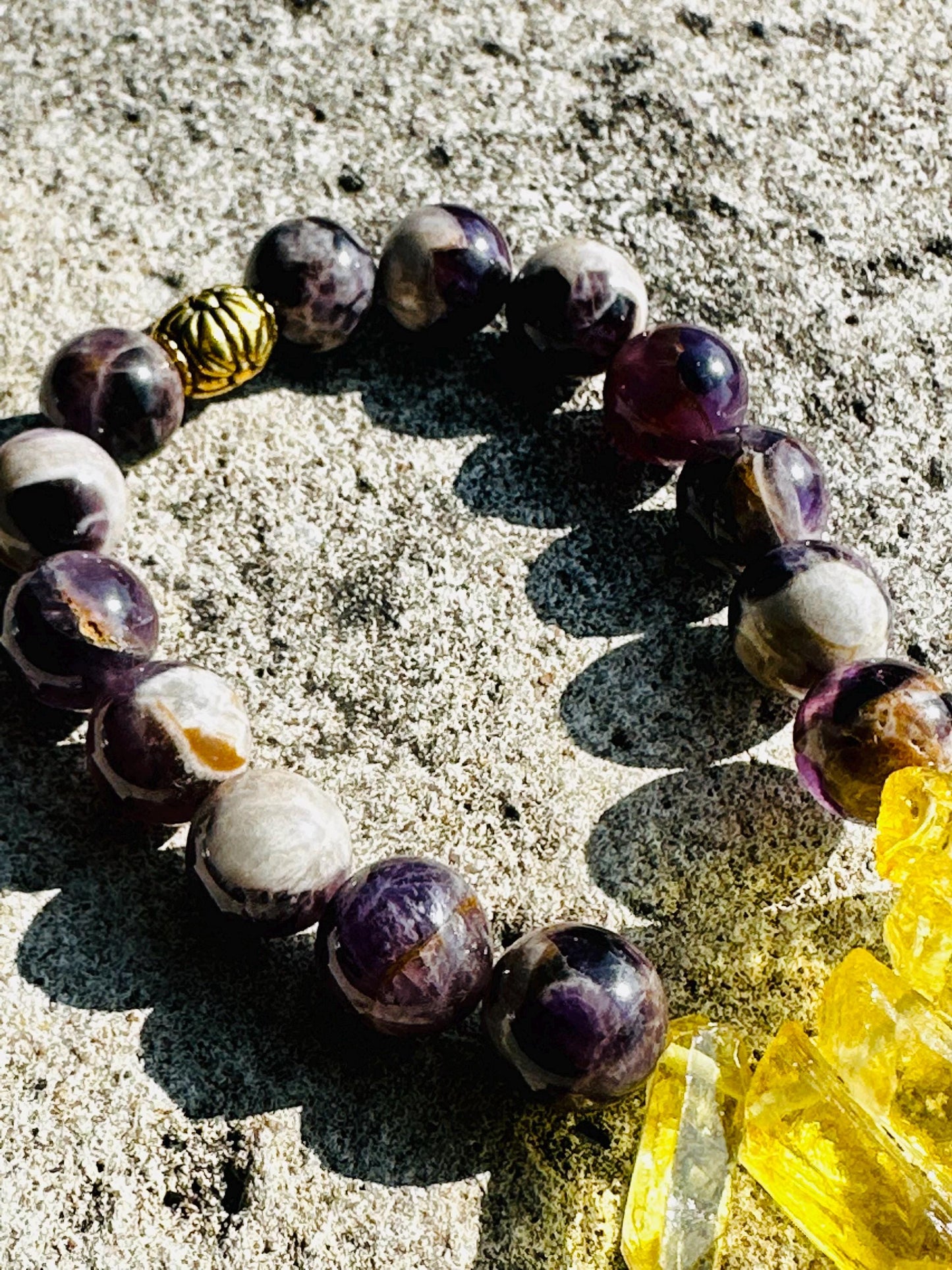 Amethyst & Yellow Quartz Statement Bracelet | One-of-a-Kind Crystal Bracelet | Boho Unisex Jewelry | Handmade by Attrice