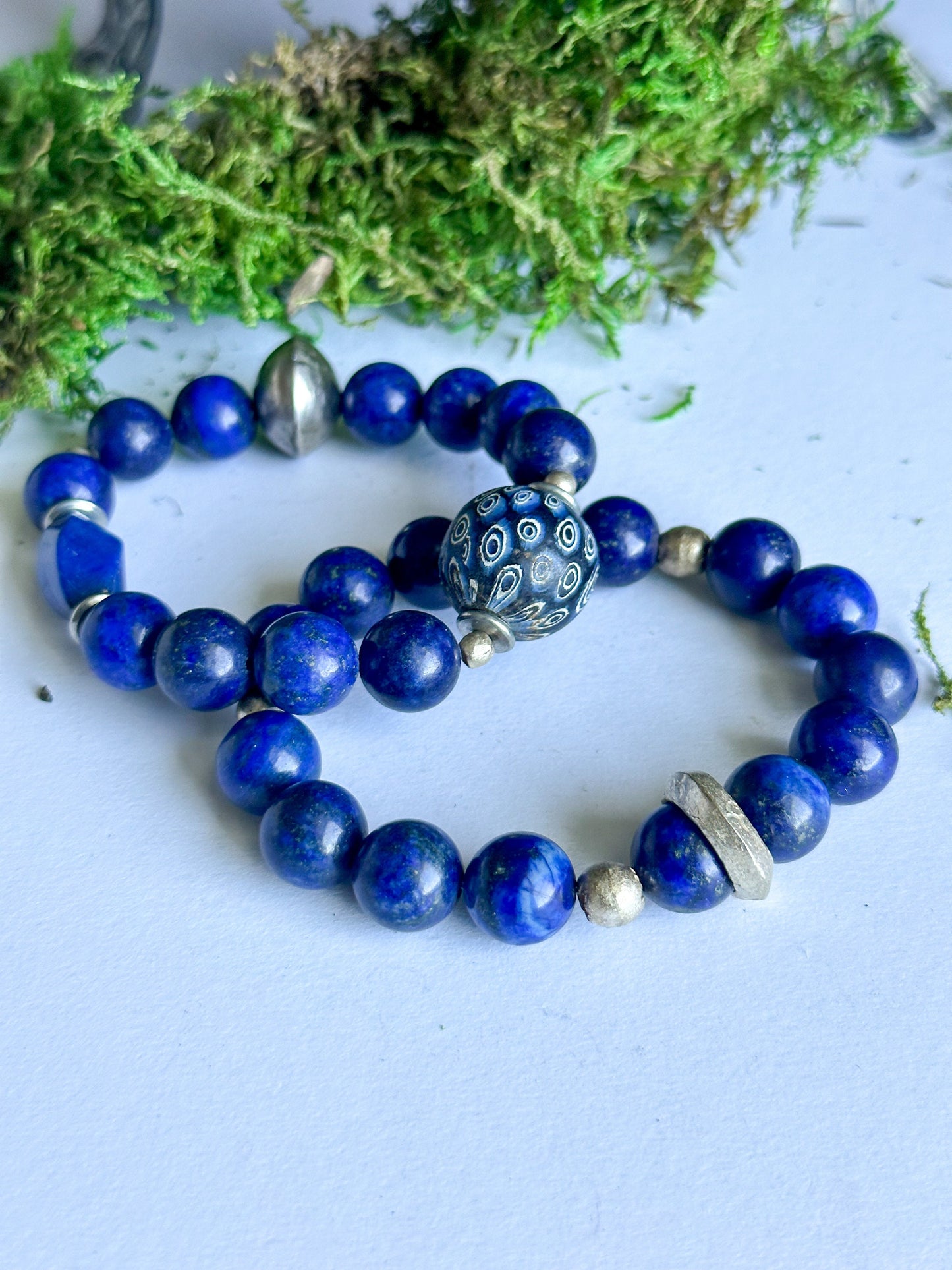 Strength and Courage Layers of Lapis Unisex Bracelet with Jatim Java Focal Bead