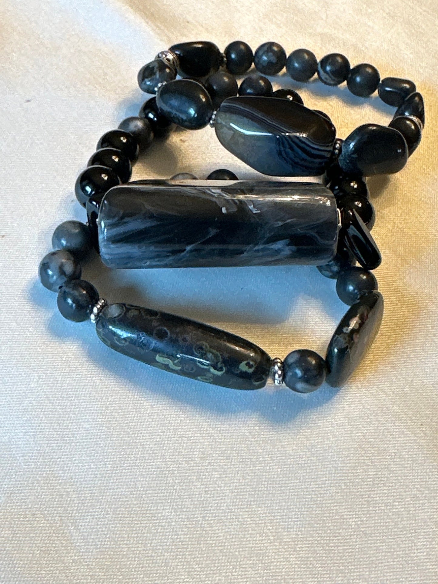 BlacktoBlack-Eclectic #2 Blend of Mixed Materials and Shape Statement Bracelet