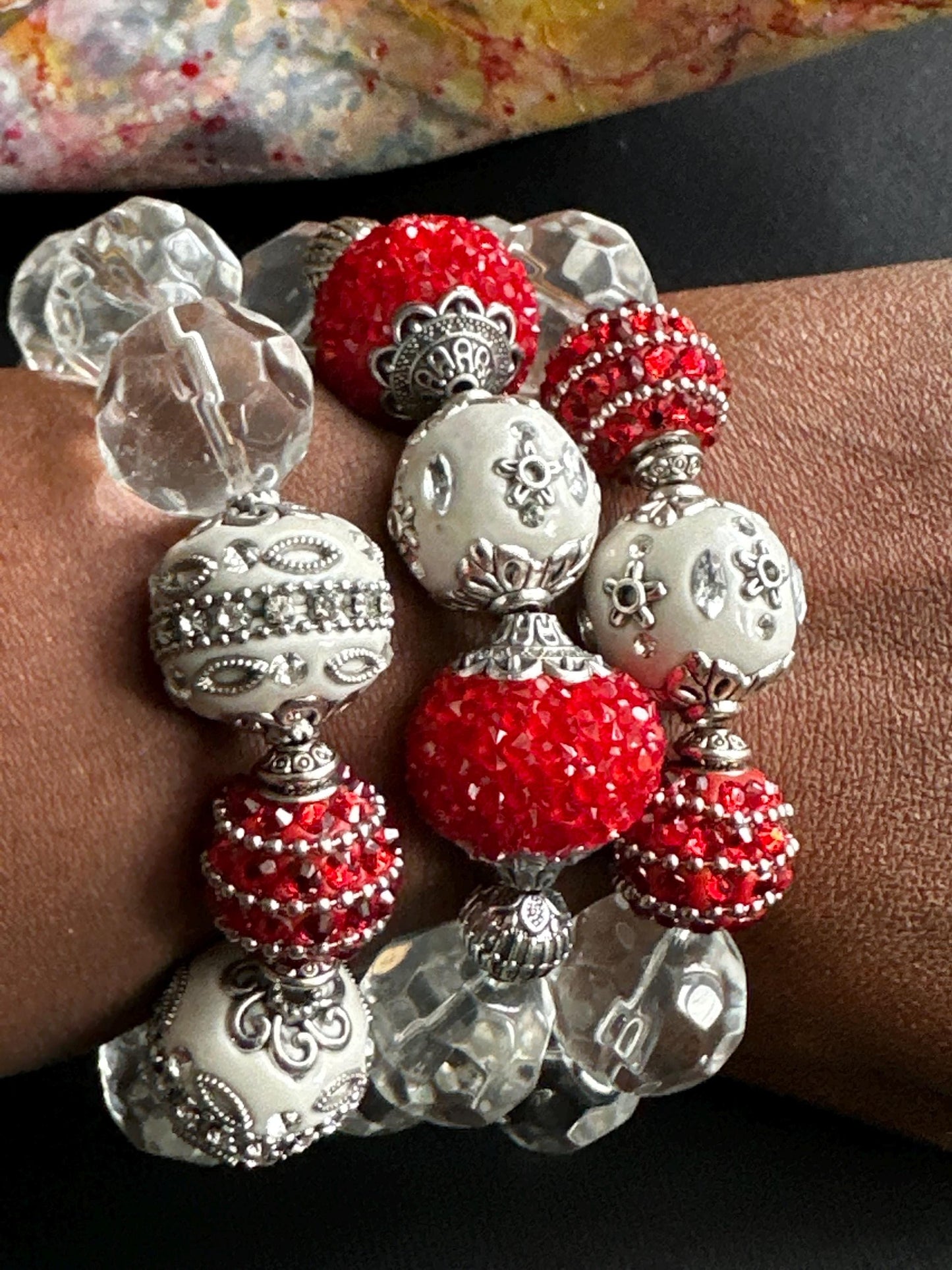 Red and White Winter Bliss Bracelet Stack