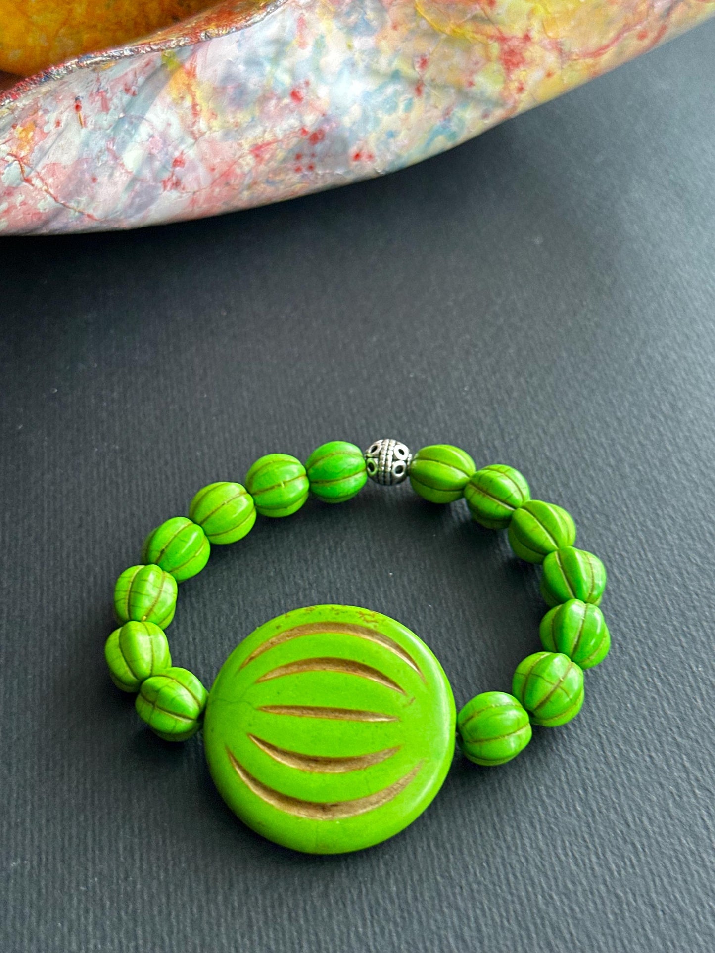 Green Bracelet with Large Focal Stackable Unisex Bracelet