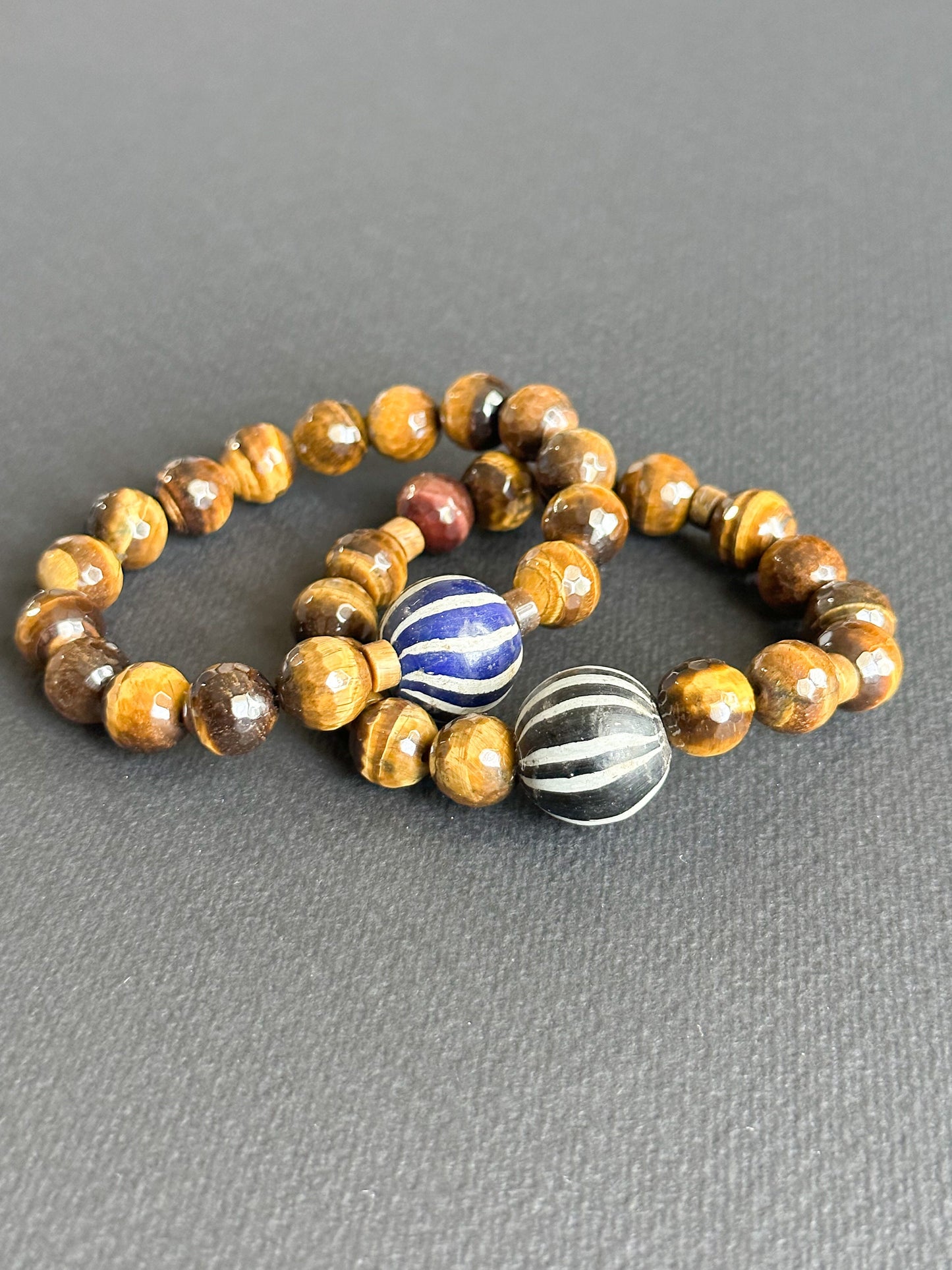 Tiger’s Eye Unisex Bracelet with Black & White Java Focal Bead