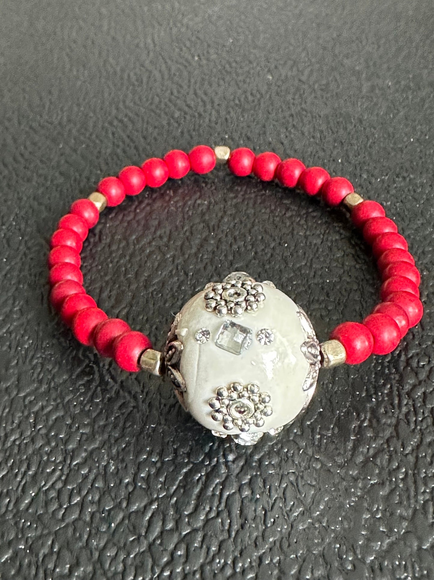 Red and White Bracelet Beaded Bracelet