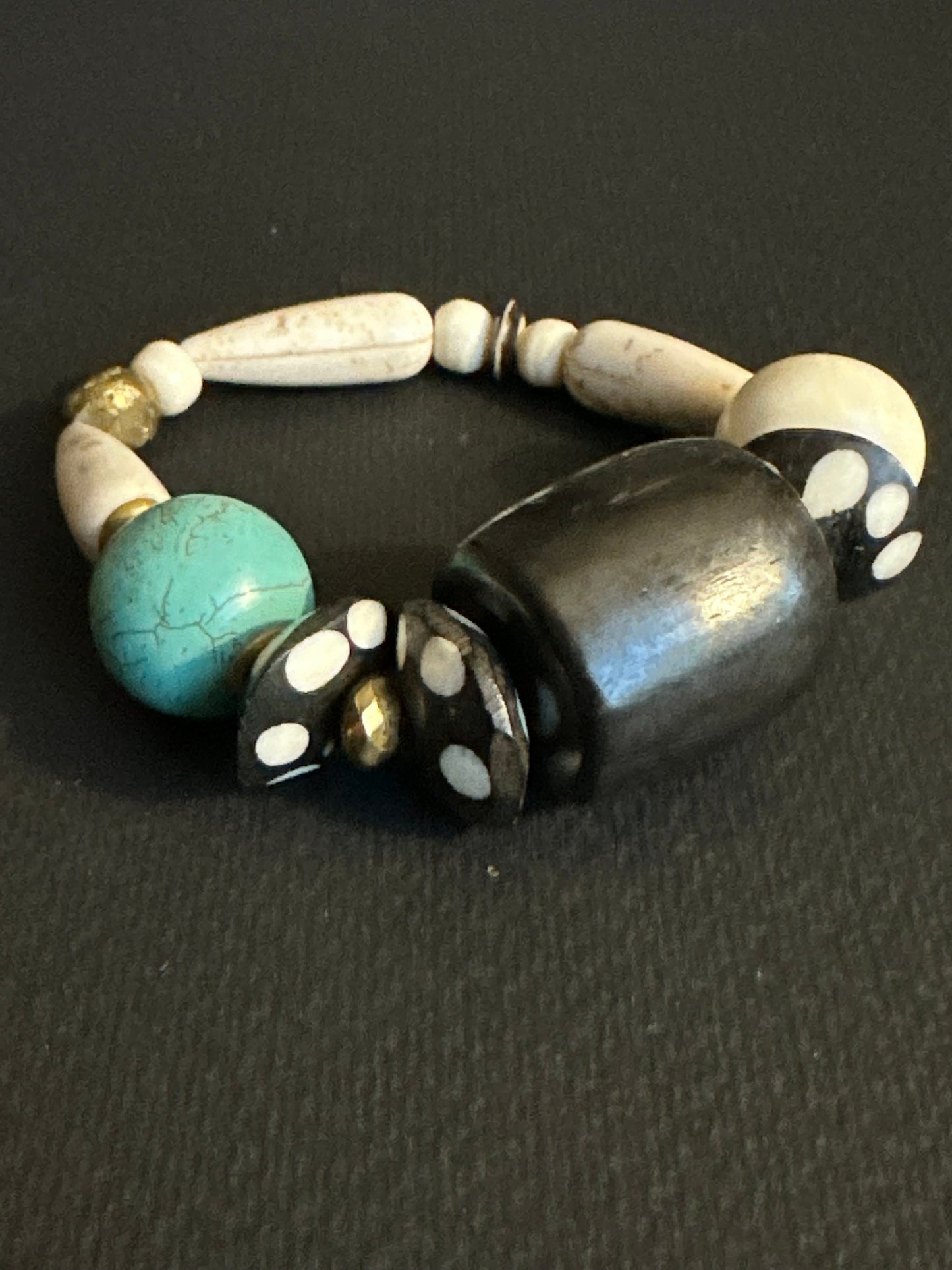 Turquoise Colored Brown and Cream Large Chunky Beaded Bracelet