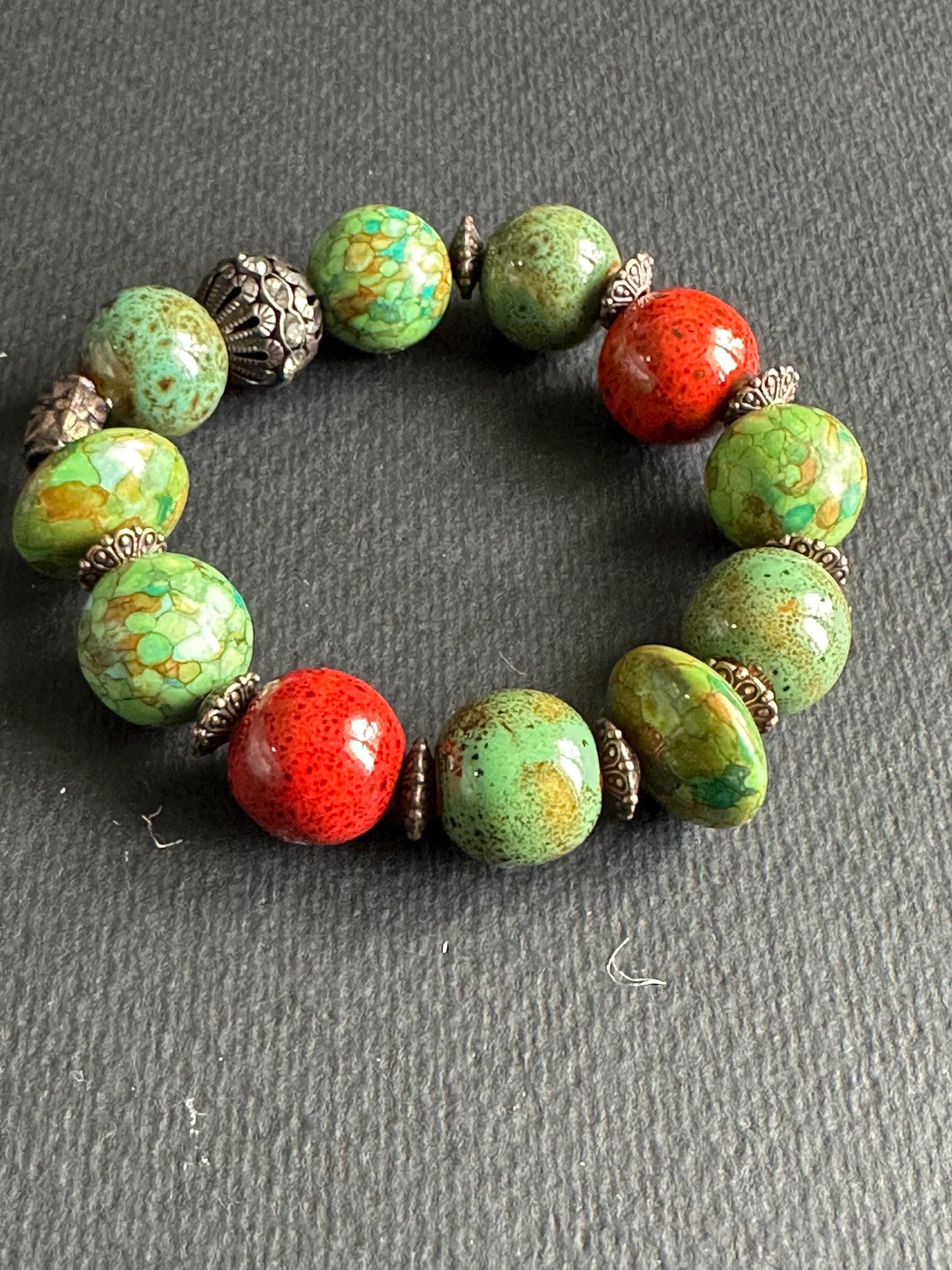 Green and Brown Ceramic and Metal Unisex Bracelet