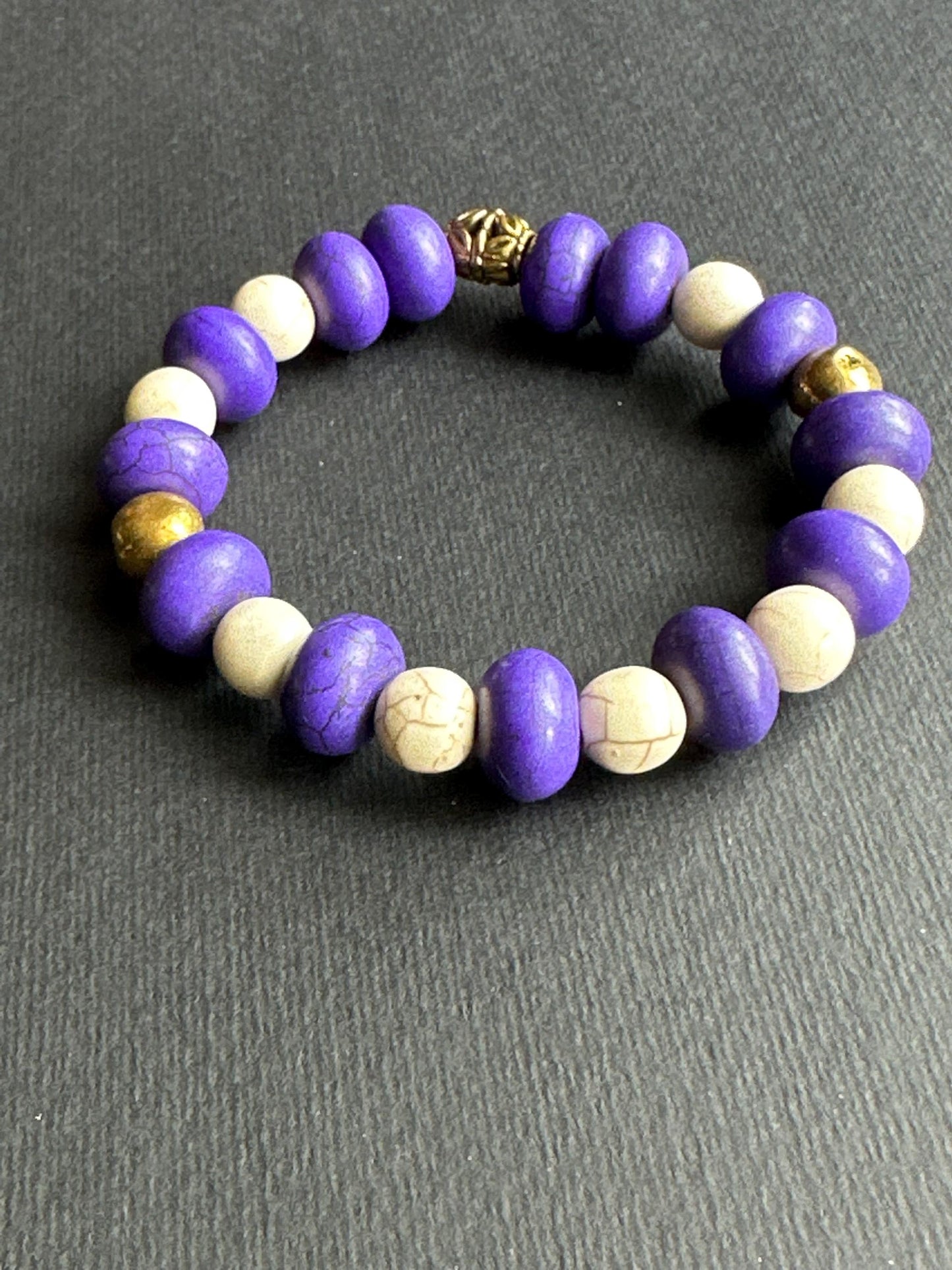 Purple Cream Rondelle Bead Bracelet: Handmade Boho Stackable Jewelry