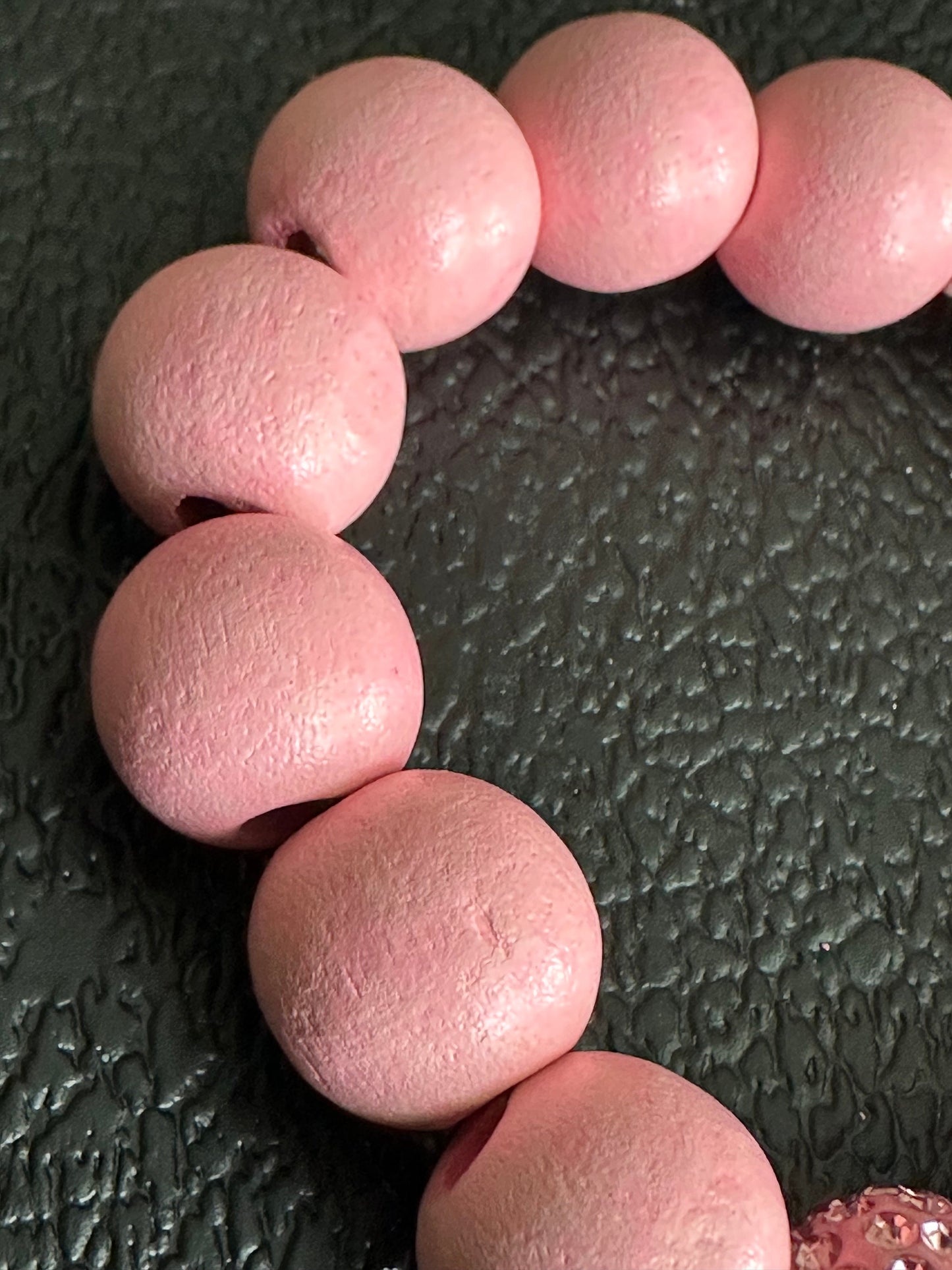 Pink and Green Painted Wood Beaded Bracelet