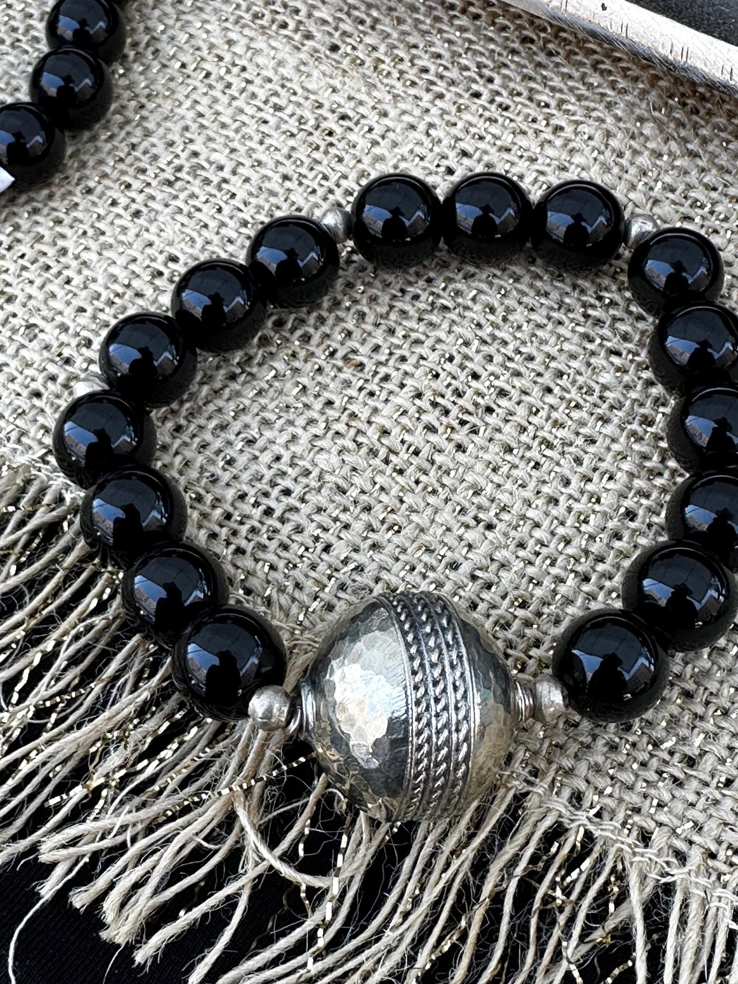 Black Jasper with Large Focal Silver Artisanal Berber Bead