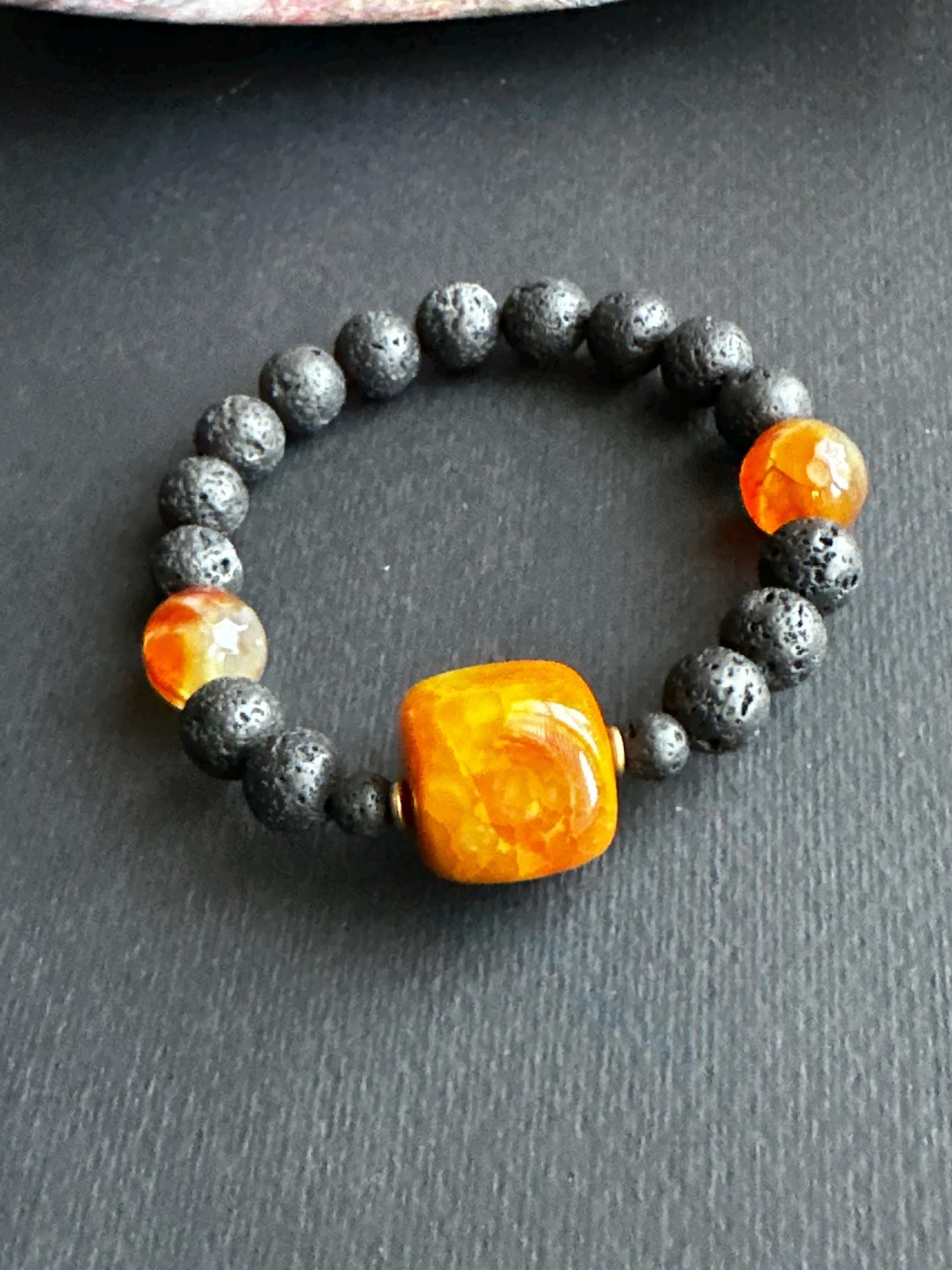 Lava Stone and Resin Stack Unisex Statement Bracelets