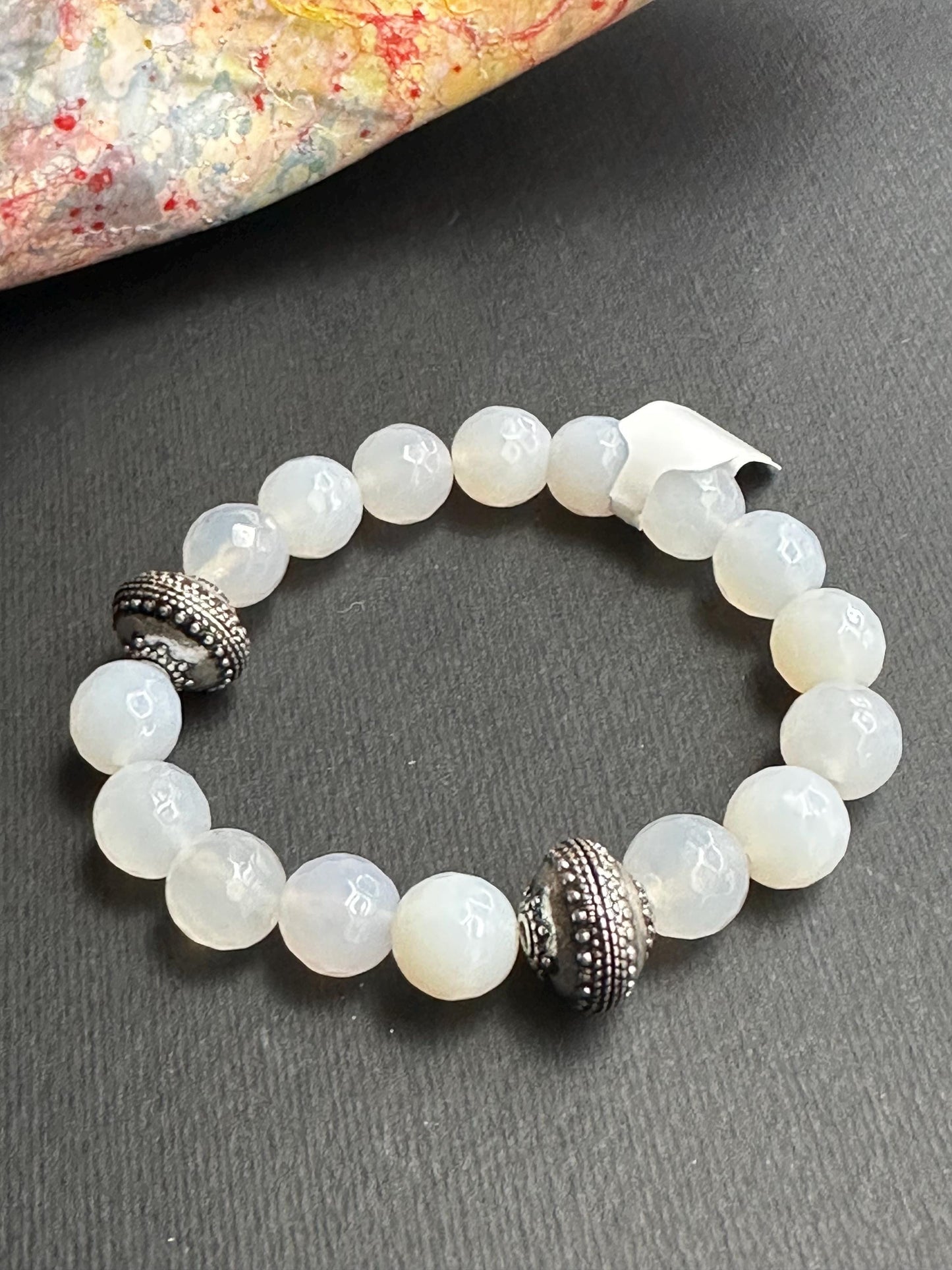 White Agate Stackable Bracelet with Silver Accent Beads
