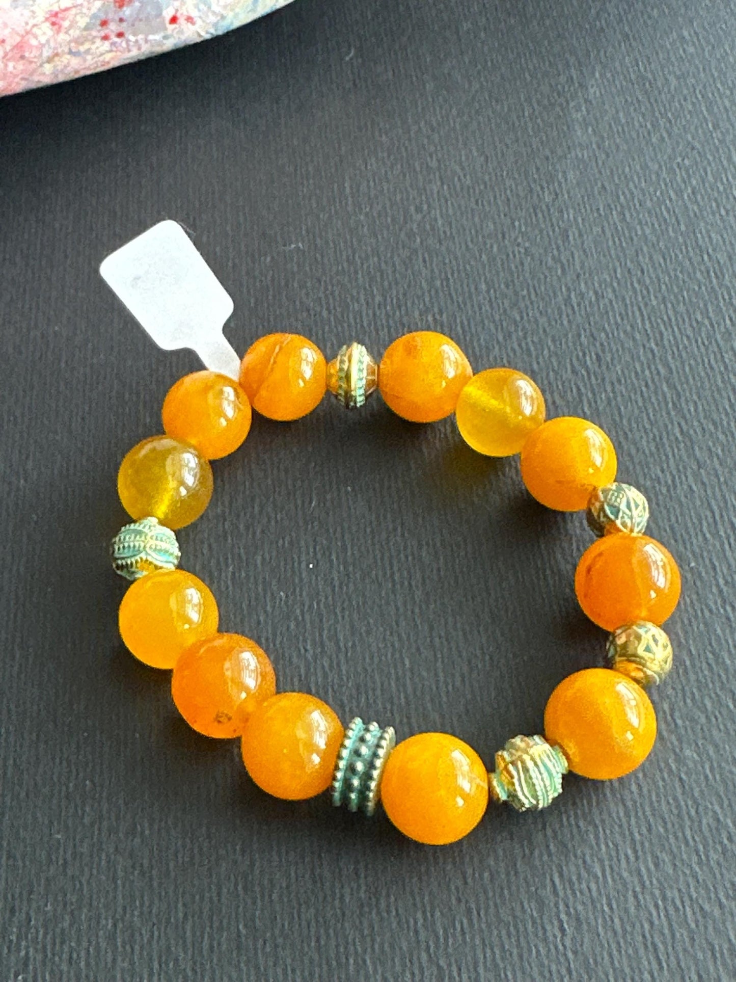 Orange - Tangerine Unisex #3 Bracelet with Metal Accent Beads