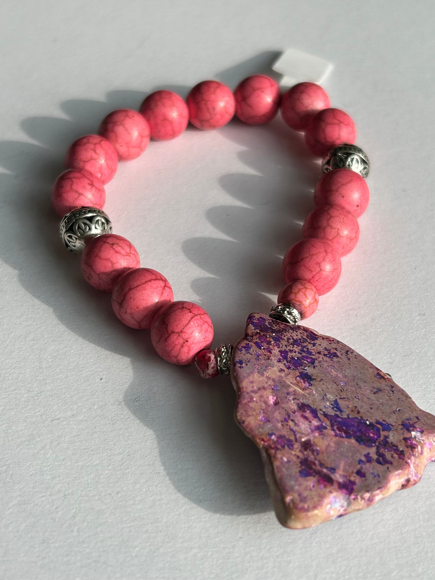 Pink Bracelet with Chunky Pendant Two Piece Bracelet Set