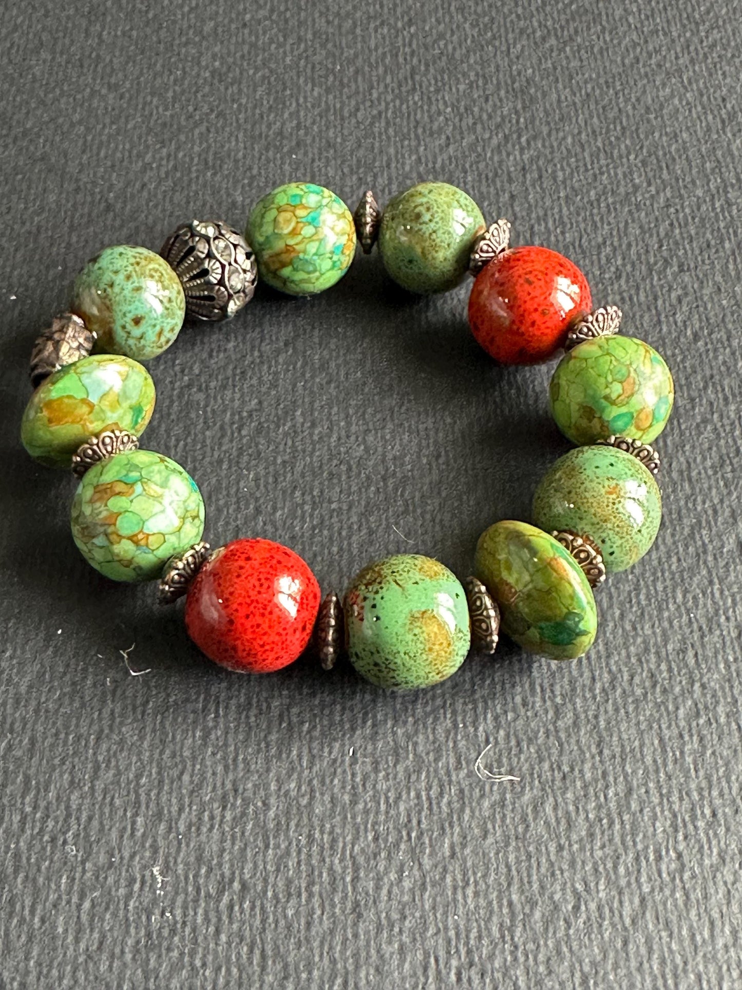 Green and Brown Ceramic and Metal Unisex Bracelet