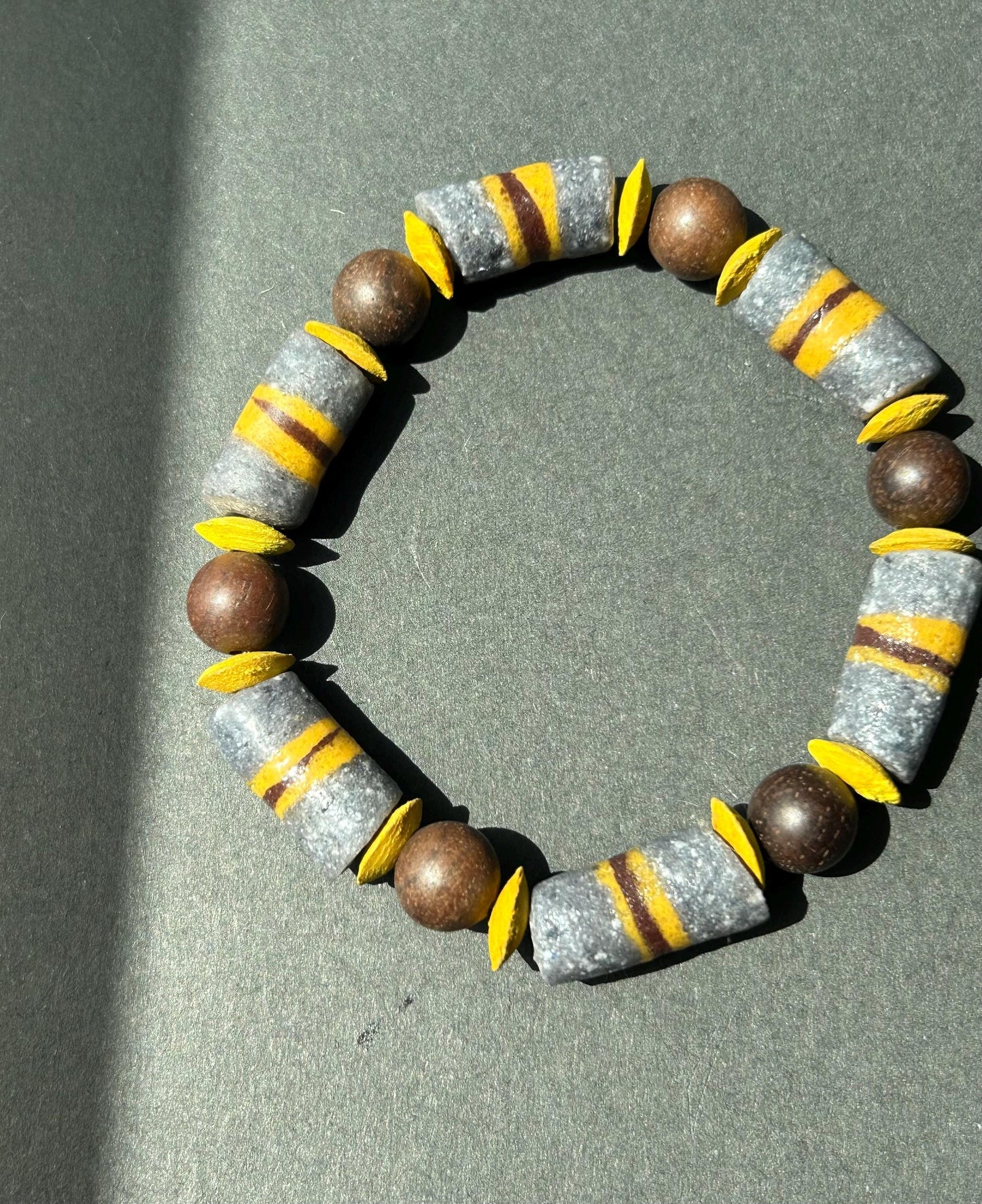 Brown Gray and Yellow Recycled African Krobo Beads