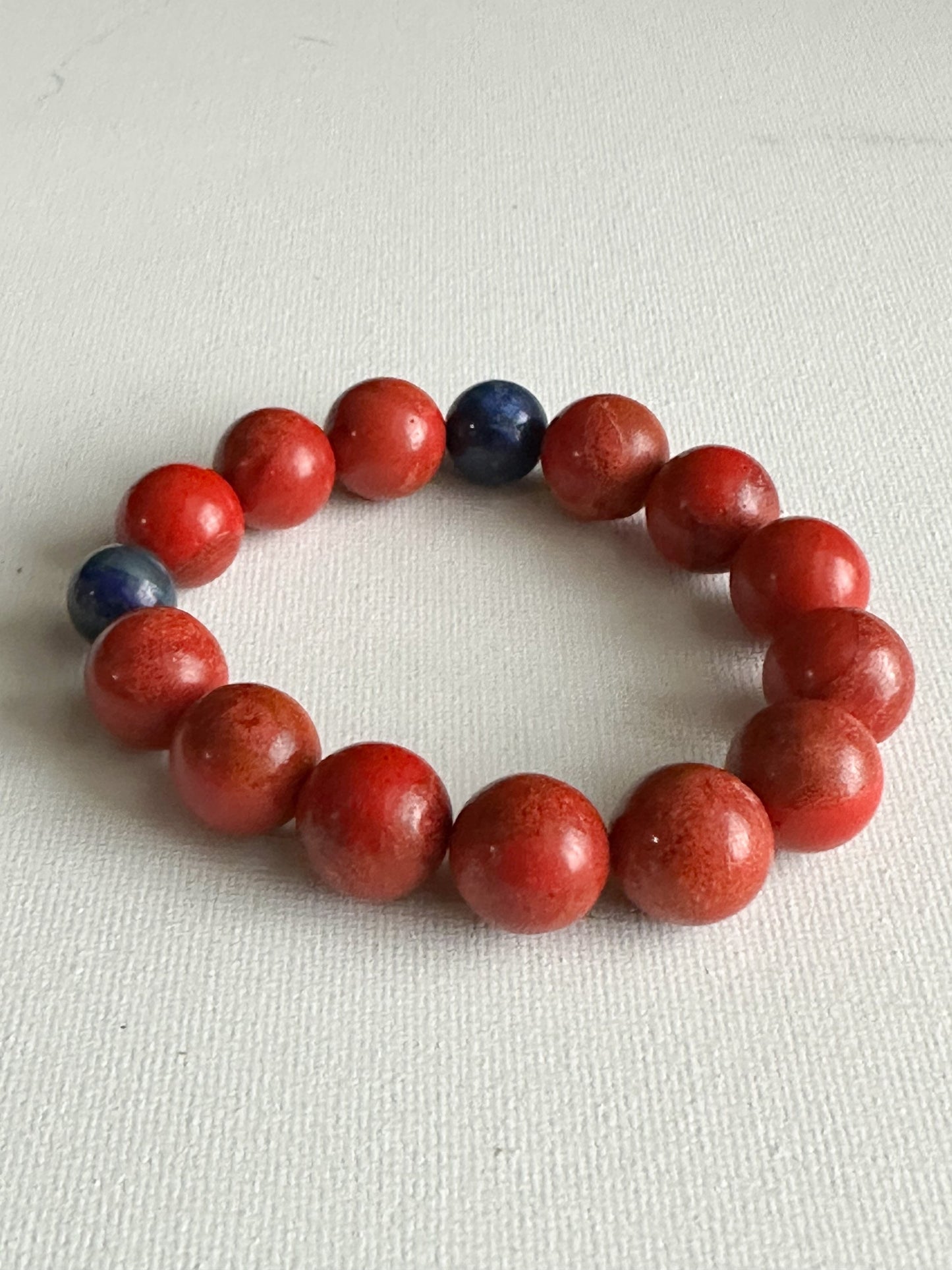 Lapis and Red Ceramic Beaded Bracelet