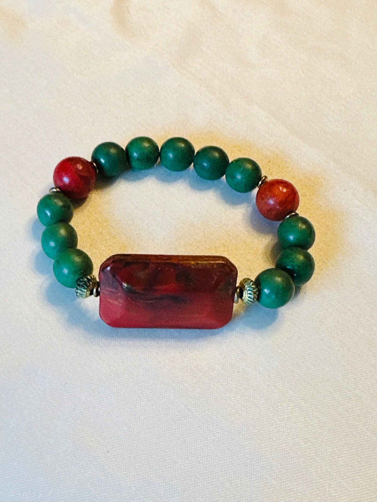 Red and Green Ceramic Beaded Bracelet