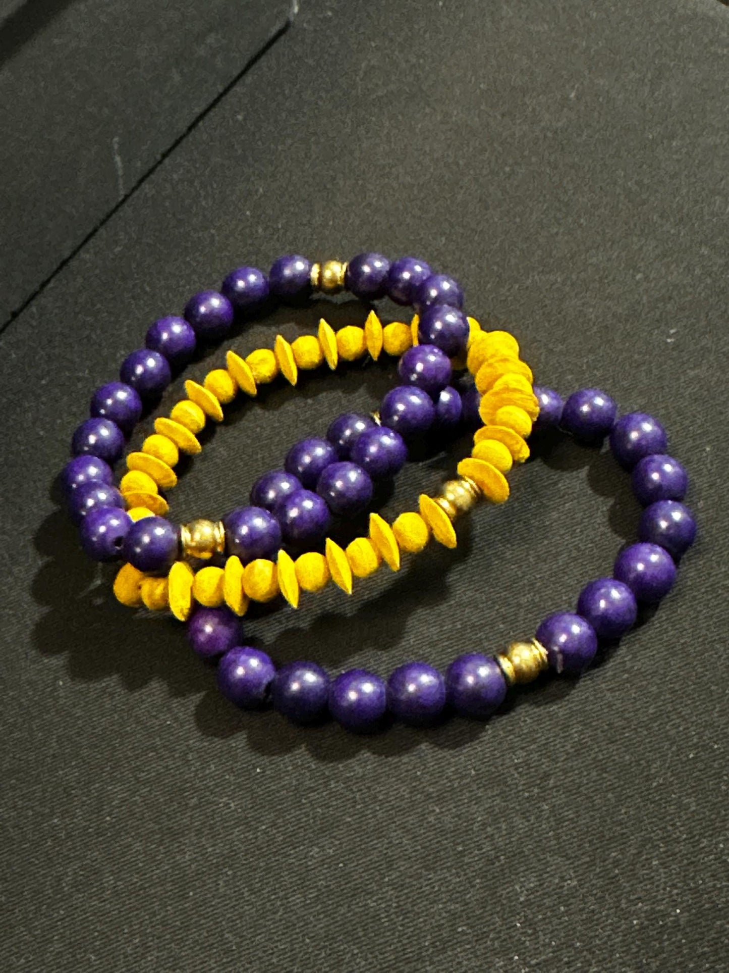 Purple and Gold Unisex Stackable Bracelets