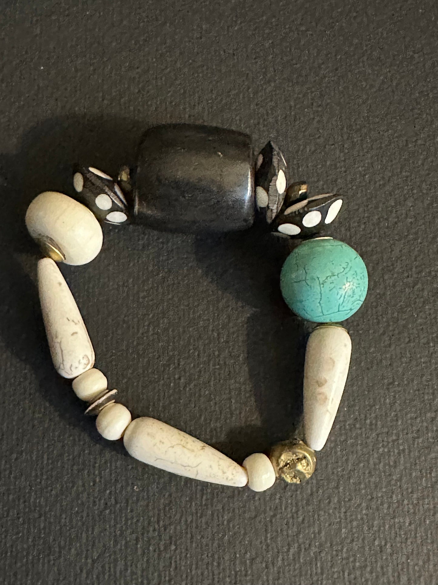 Turquoise Colored Brown and Cream Large Chunky Beaded Bracelet