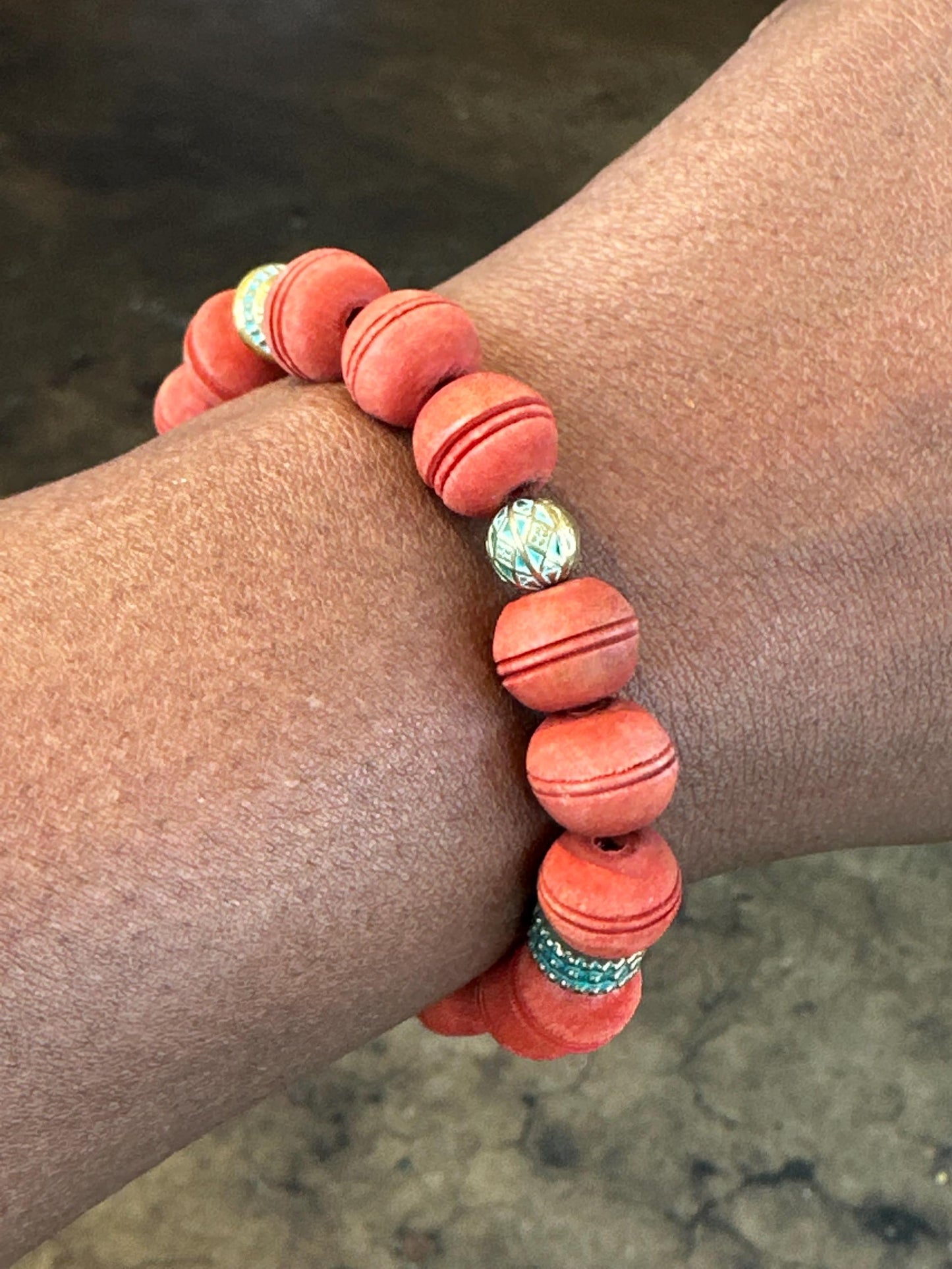 Unisex Painted Wood and Metal Bracelet