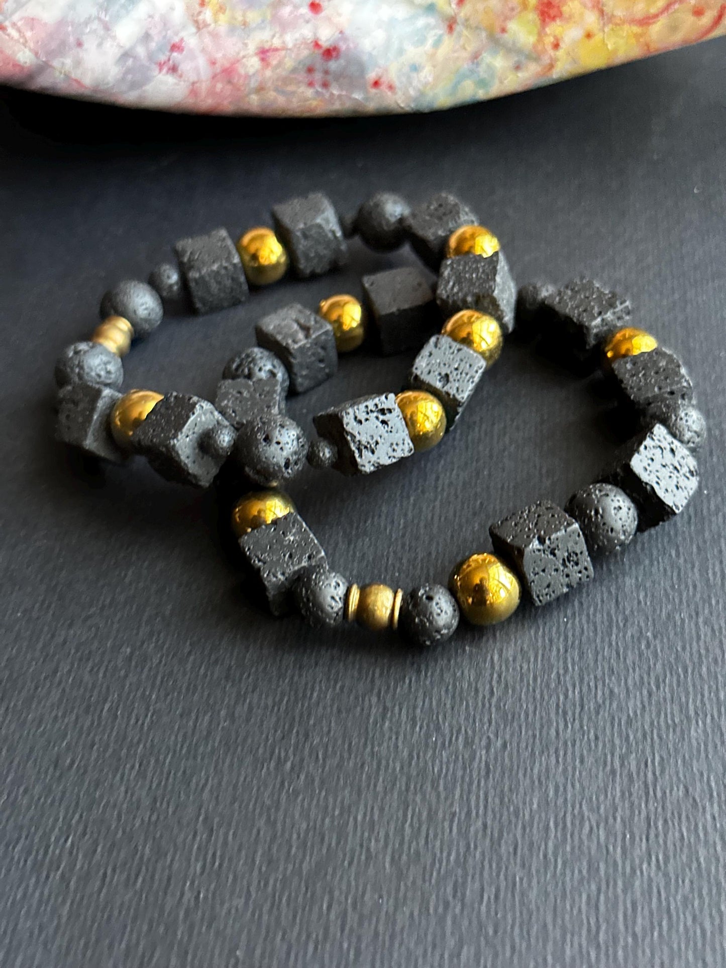 Lava Stone and Resin Stack Unisex Statement Bracelets