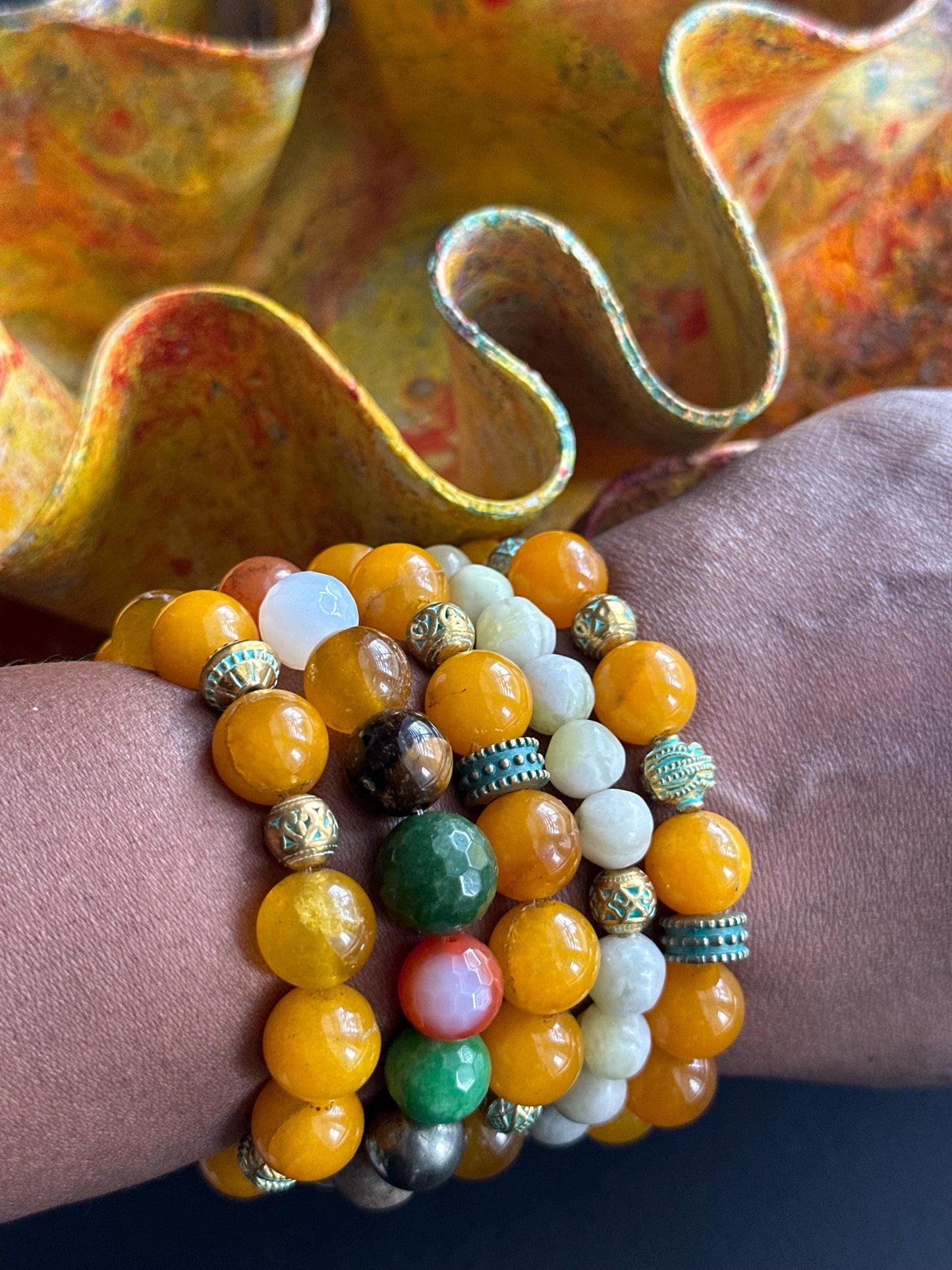 Orange - Tangerine Unisex #3 Bracelet with Metal Accent Beads