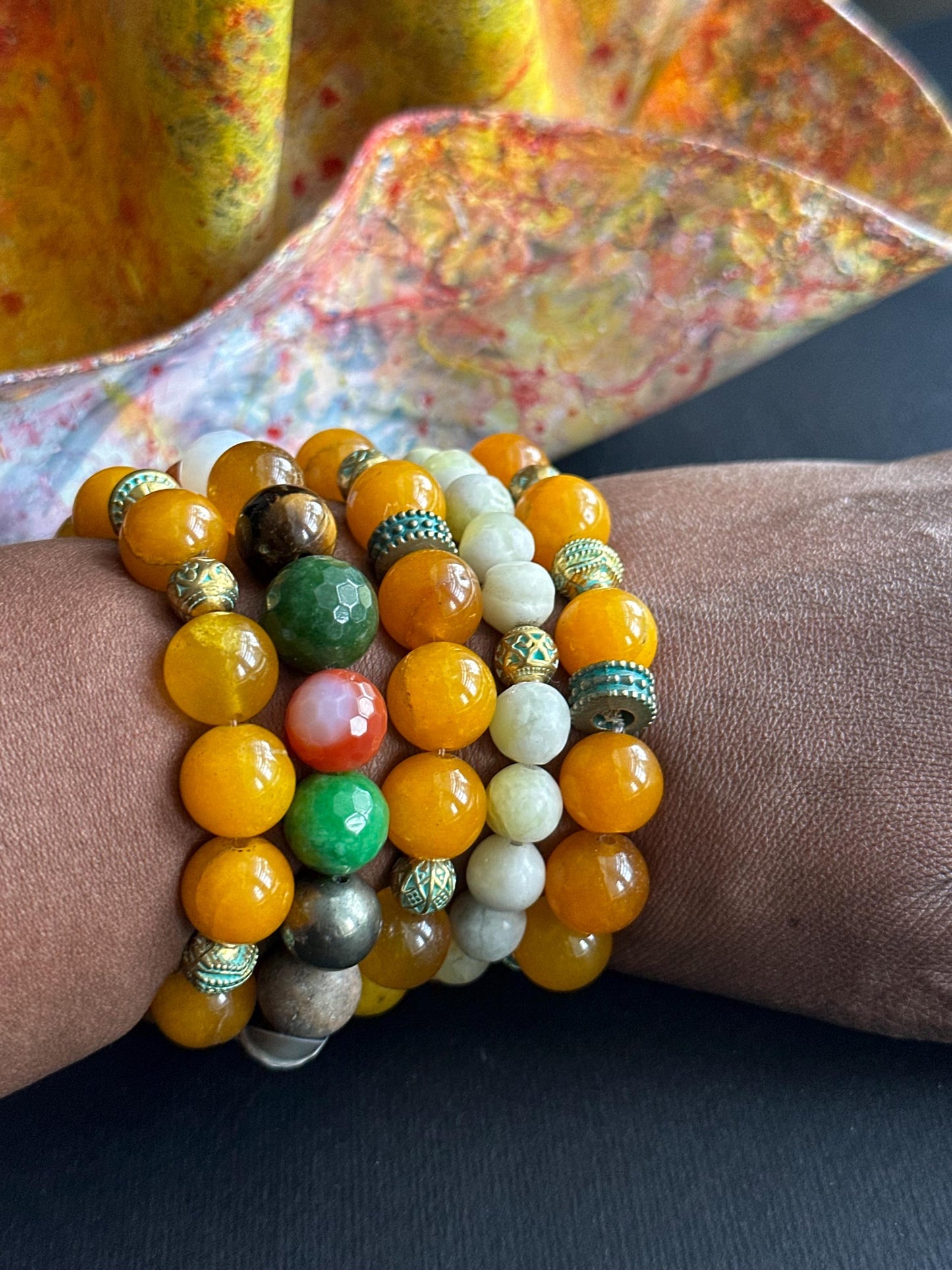 Orange - Tangerine Unisex #3 Bracelet with Metal Accent Beads