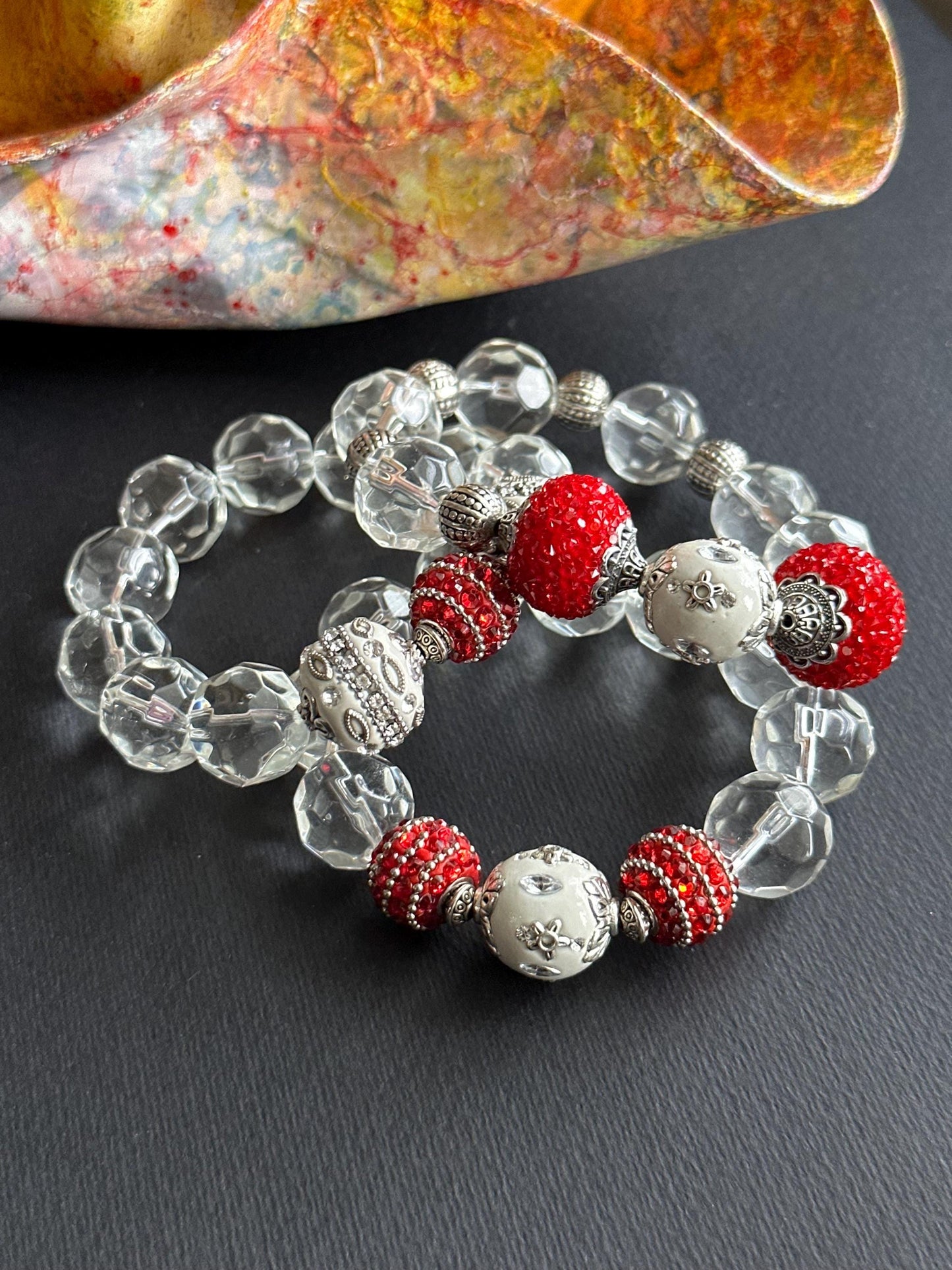 Red and White Winter Bliss Bracelet Stack