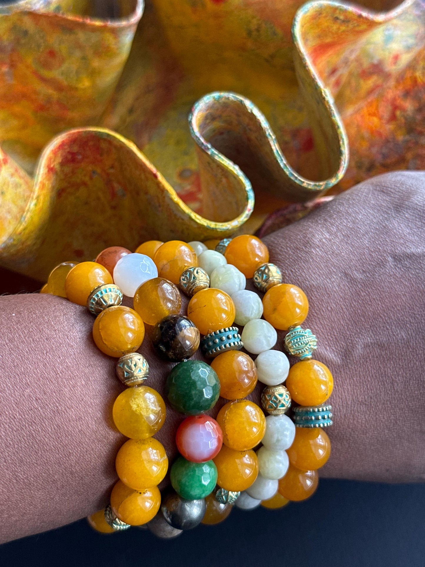 Orange - Tangerine Unisex Bracelet #2 with Metal Accent Beads
