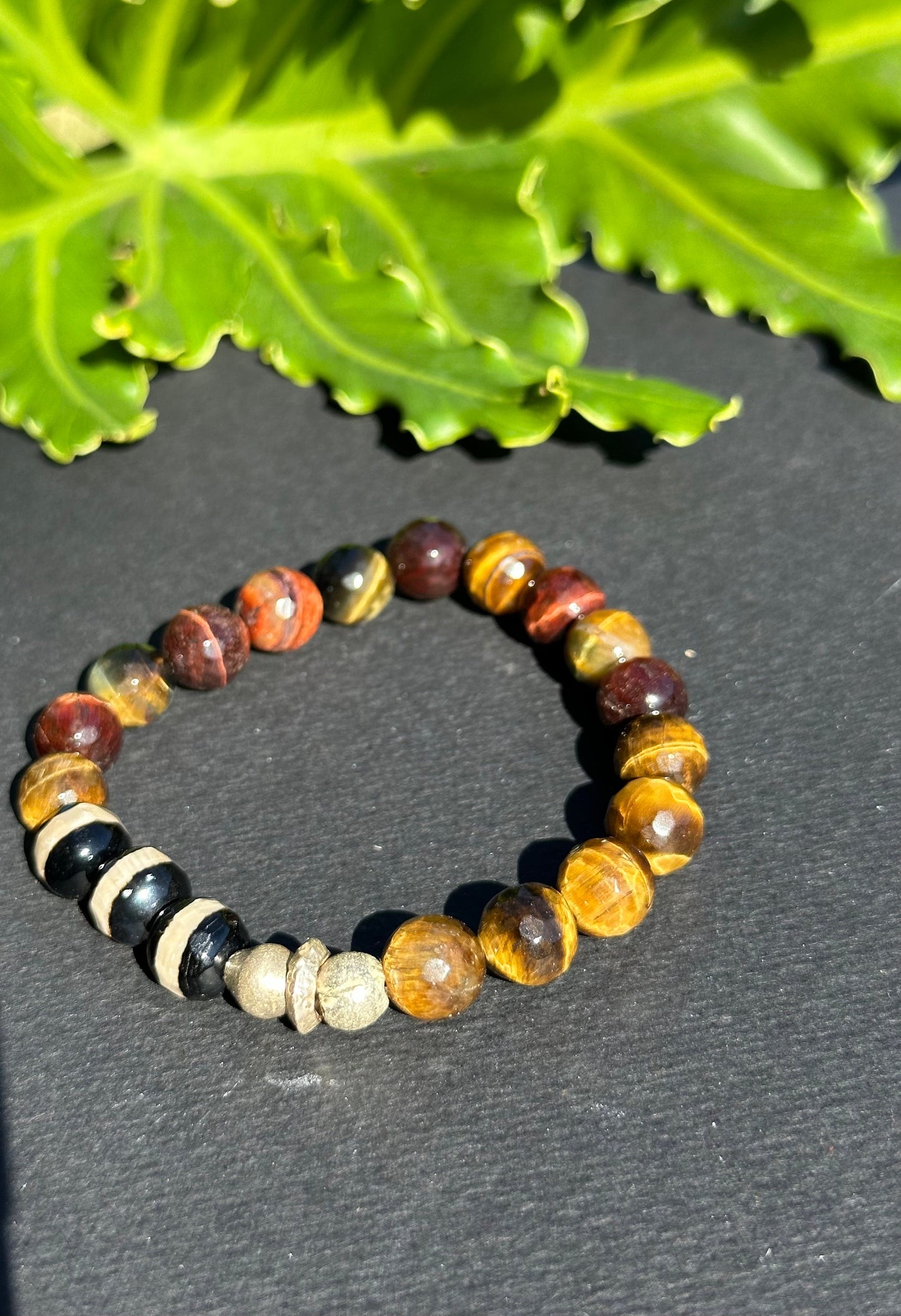 Agate and Tiger’s Eye Bracelet with Silver Filigree Beads