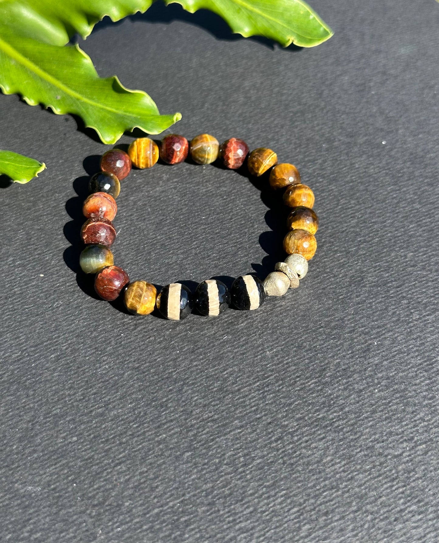 Agate and Tiger’s Eye Bracelet with Silver Filigree Beads
