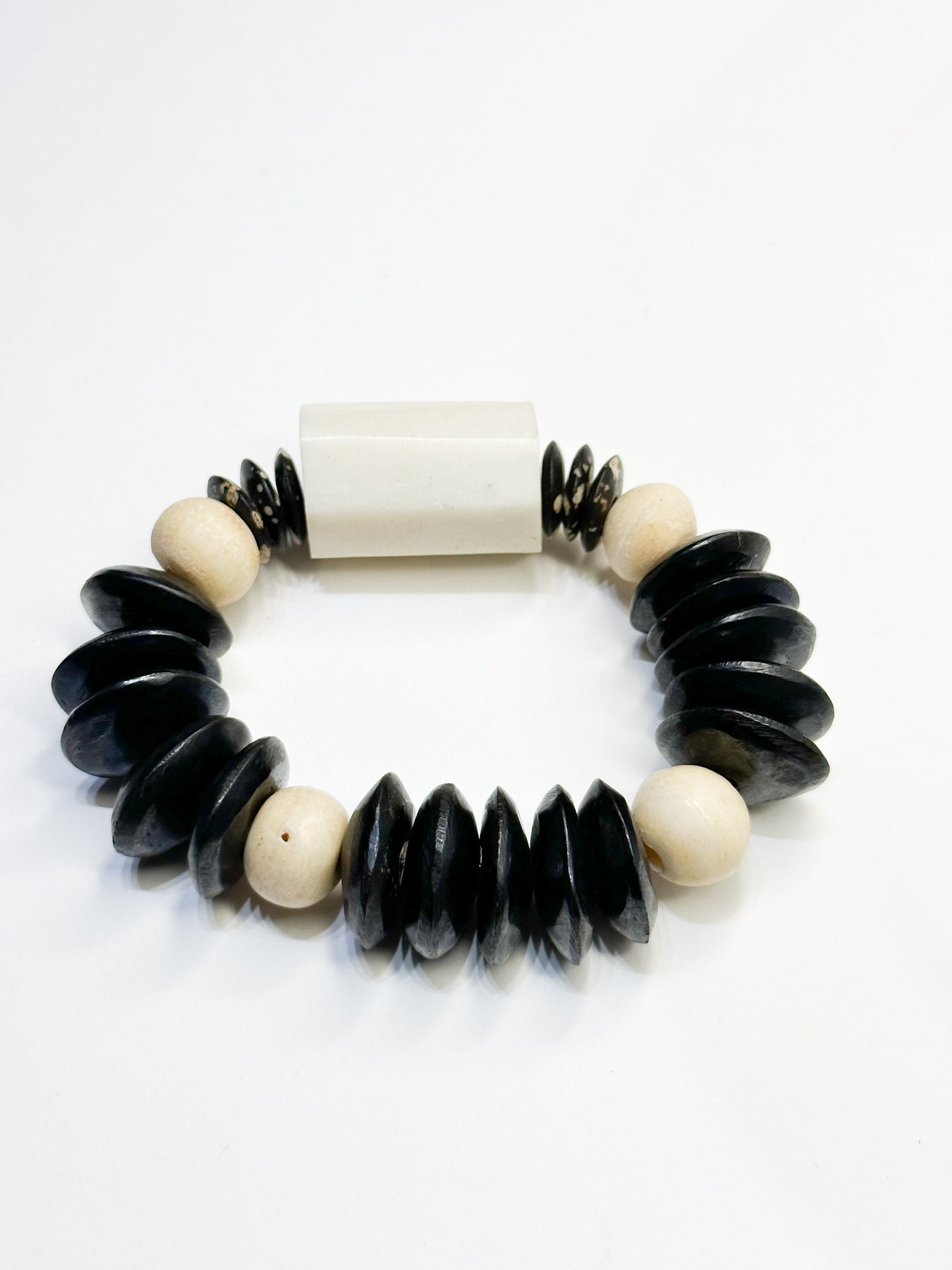 Crème Barrel Bone Focal Beas With Wood Bone Saucer Bone and Rondelle Beads OOAK