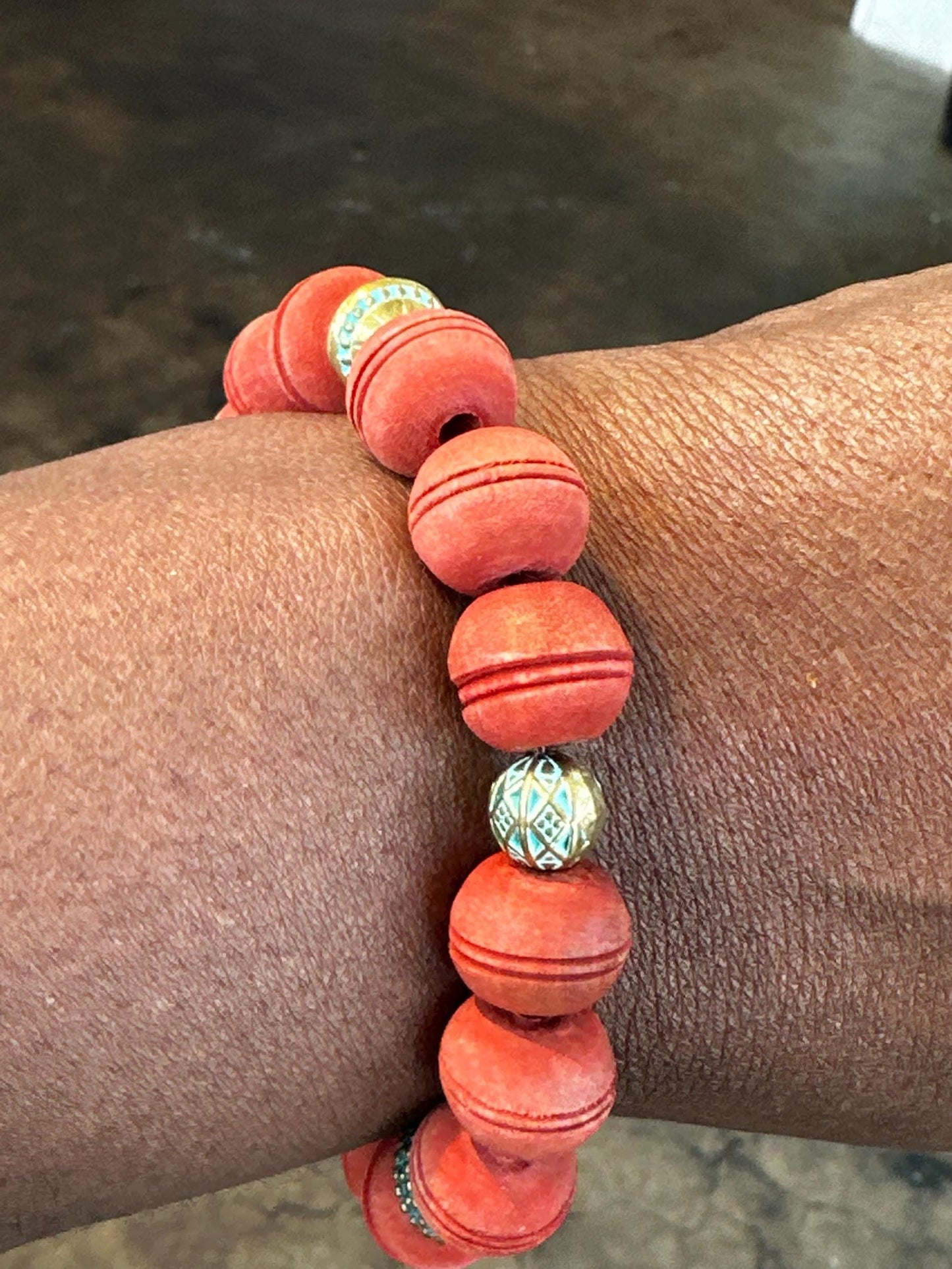 Unisex Painted Wood and Metal Bracelet