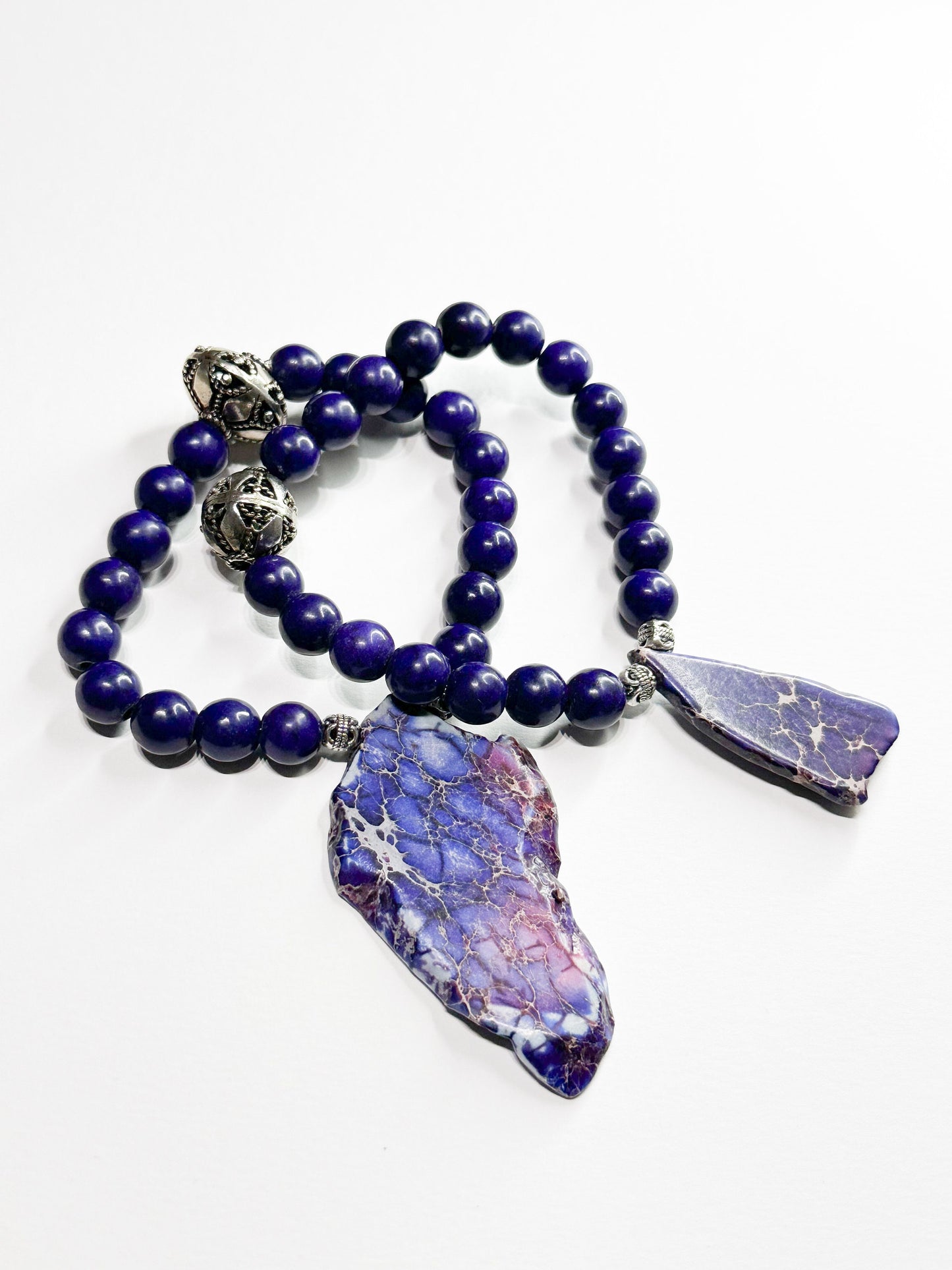 Purple and Silver Beaded Bracelet with Bold Mixed Stone Focal Bracelet #PurpleJewelry #2