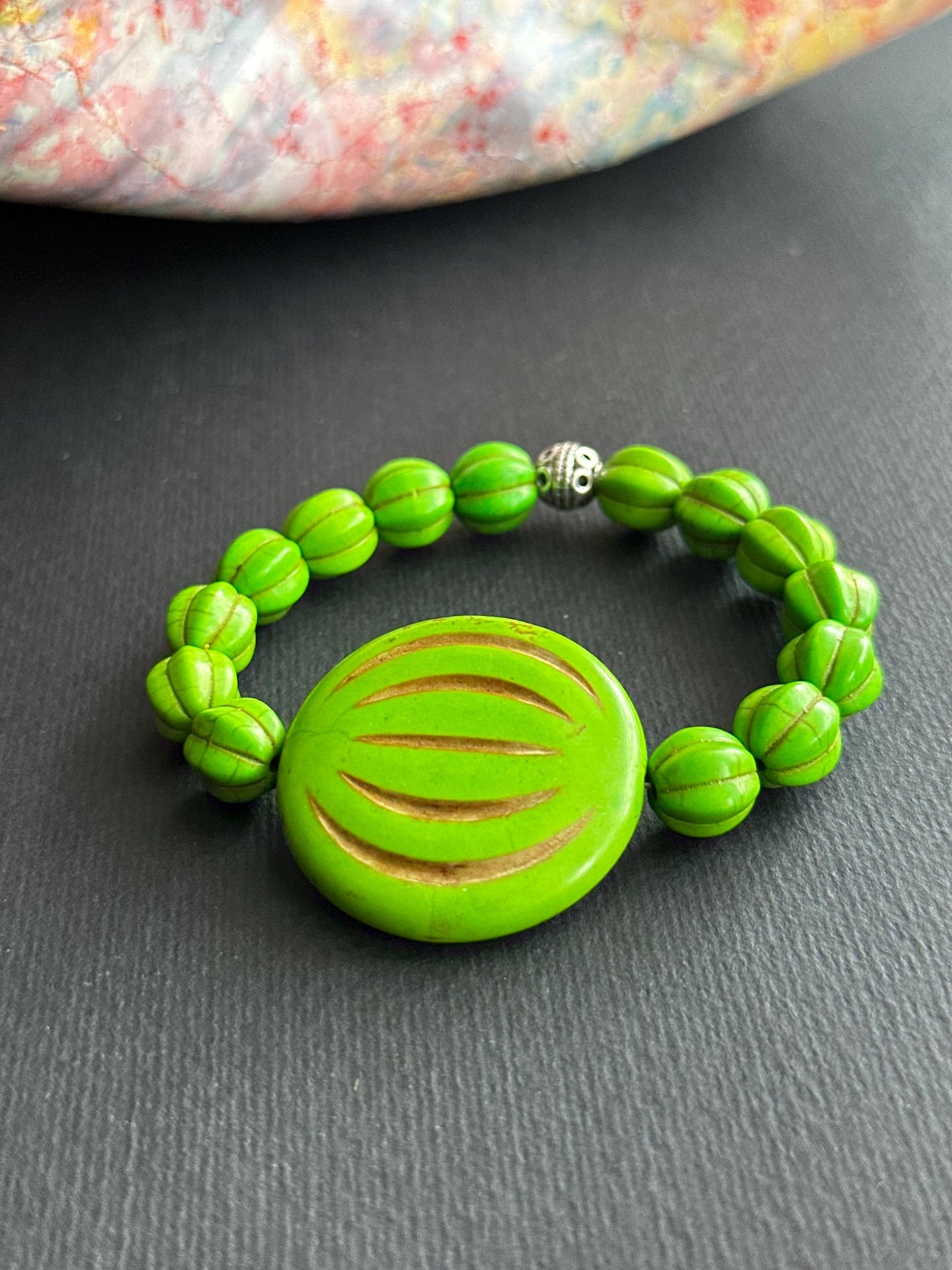 Green Bracelet with Large Focal Stackable Unisex Bracelet