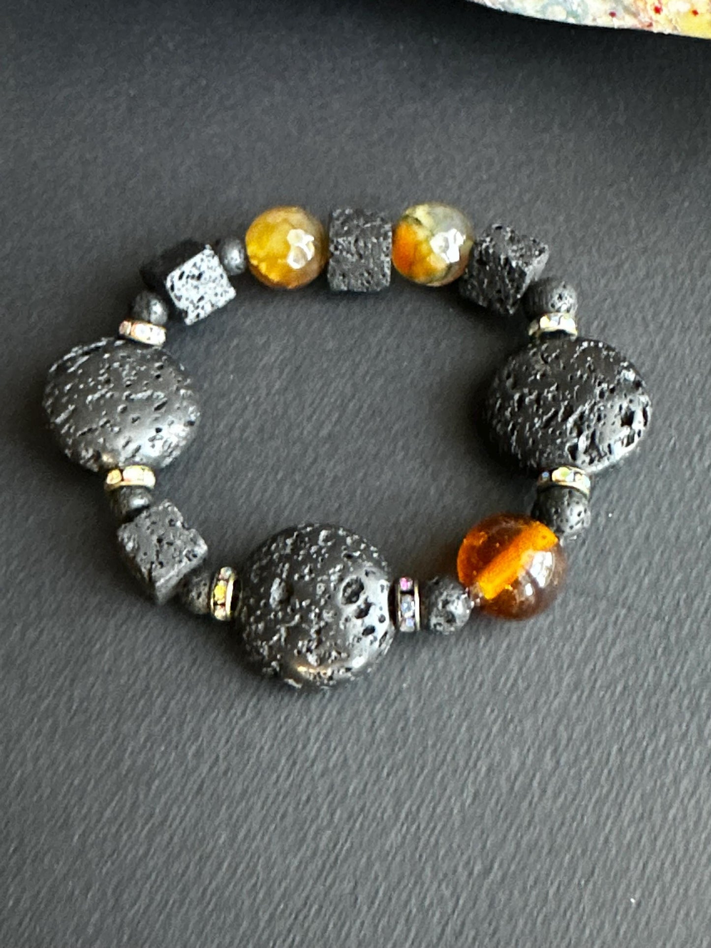 Lava Stone and Resin Stack Unisex Statement Bracelets