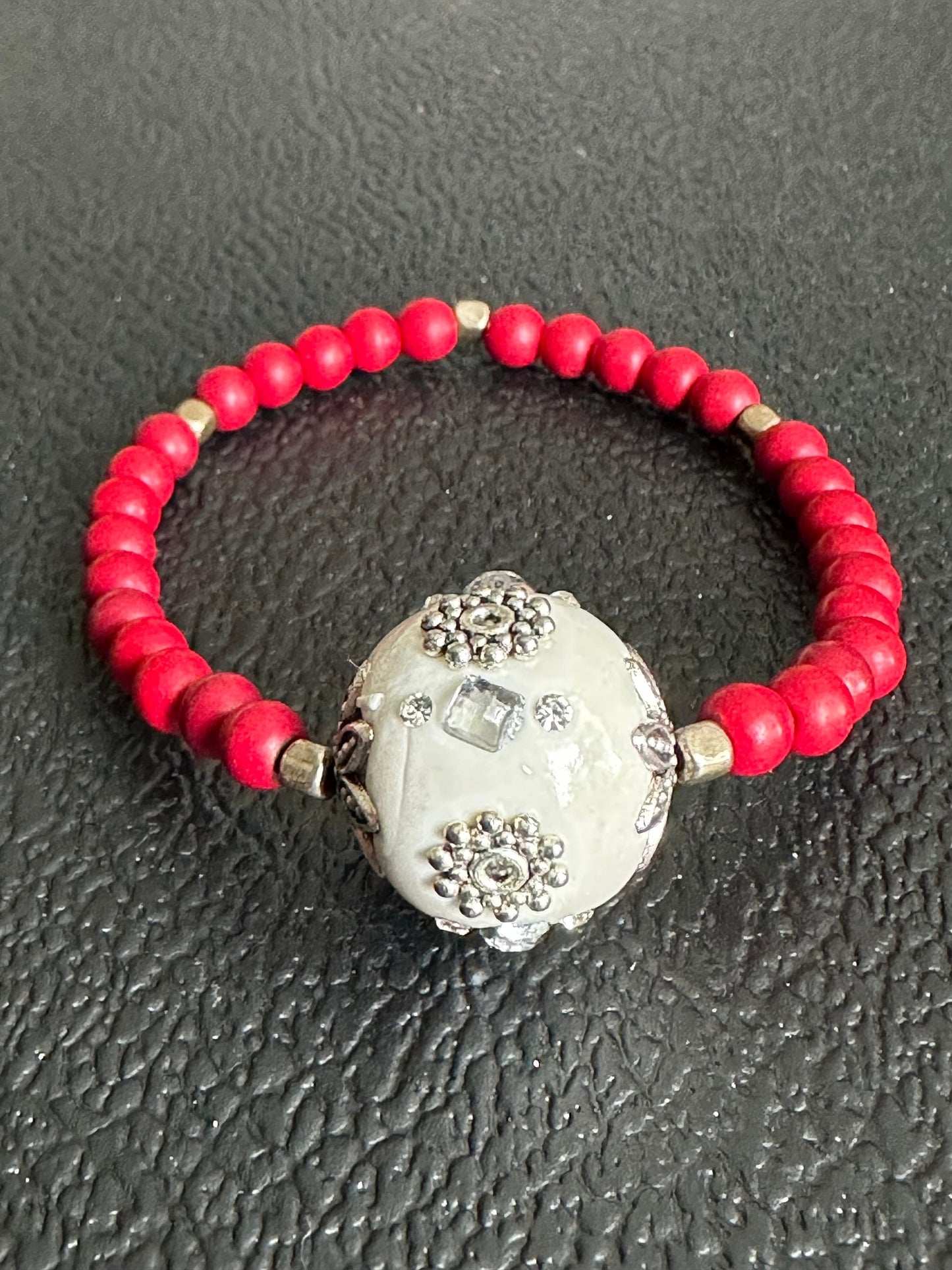 Red and White Bracelet Beaded Bracelet
