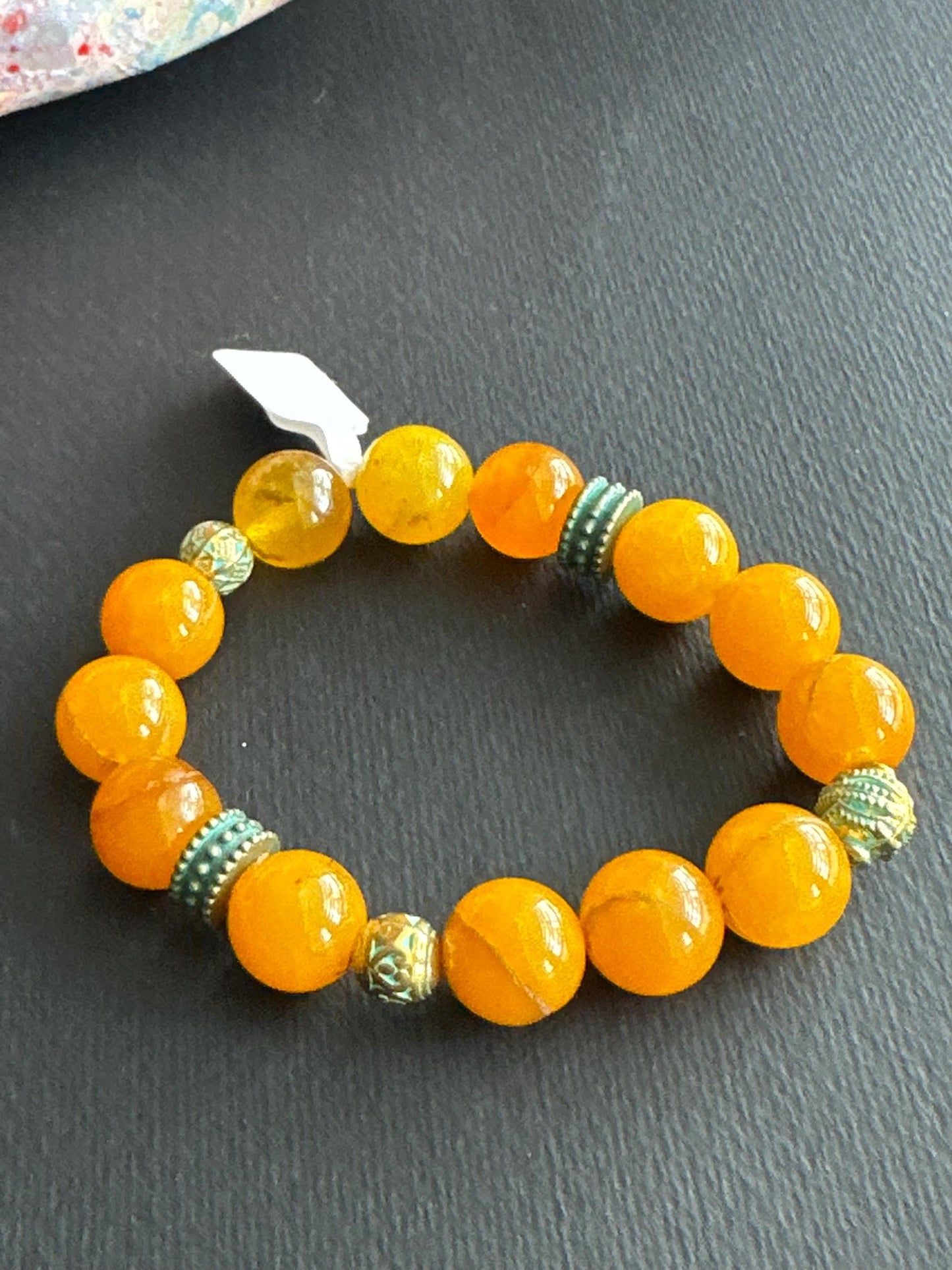 Orange - Tangerine Unisex Bracelet #2 with Metal Accent Beads