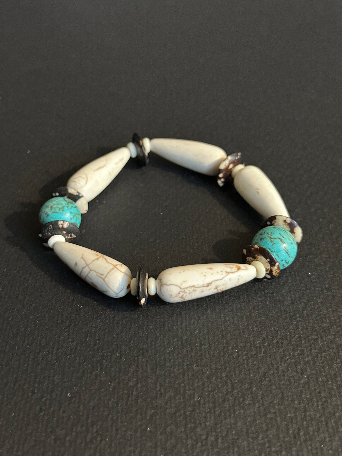 Perfect for Spring Turquoise Colored/ Brown - Cream Beaded Bracelet