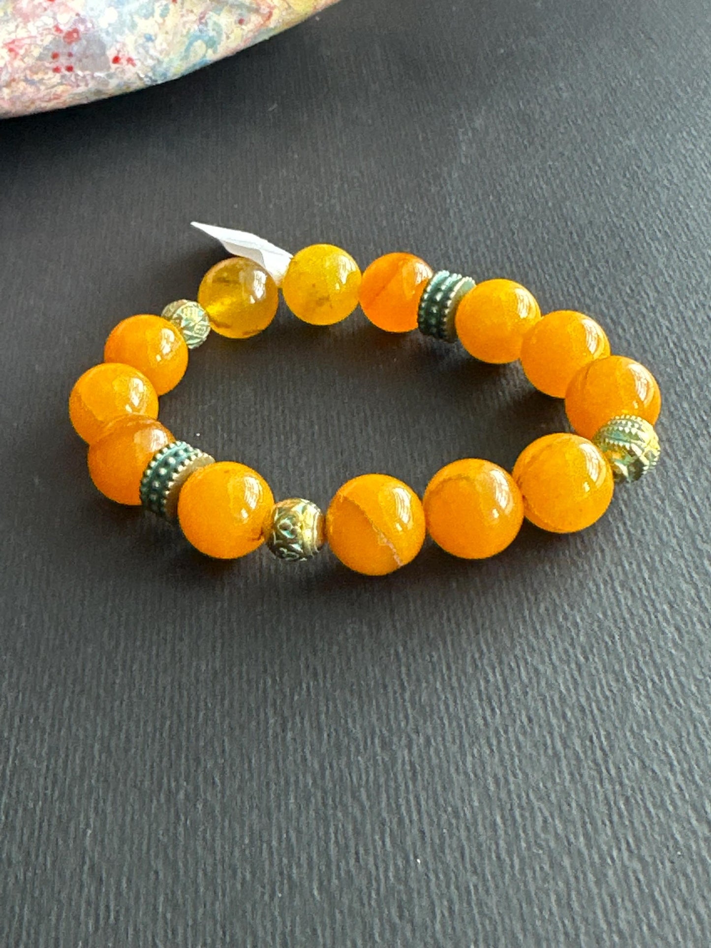 Orange - Tangerine Unisex Bracelet #2 with Metal Accent Beads